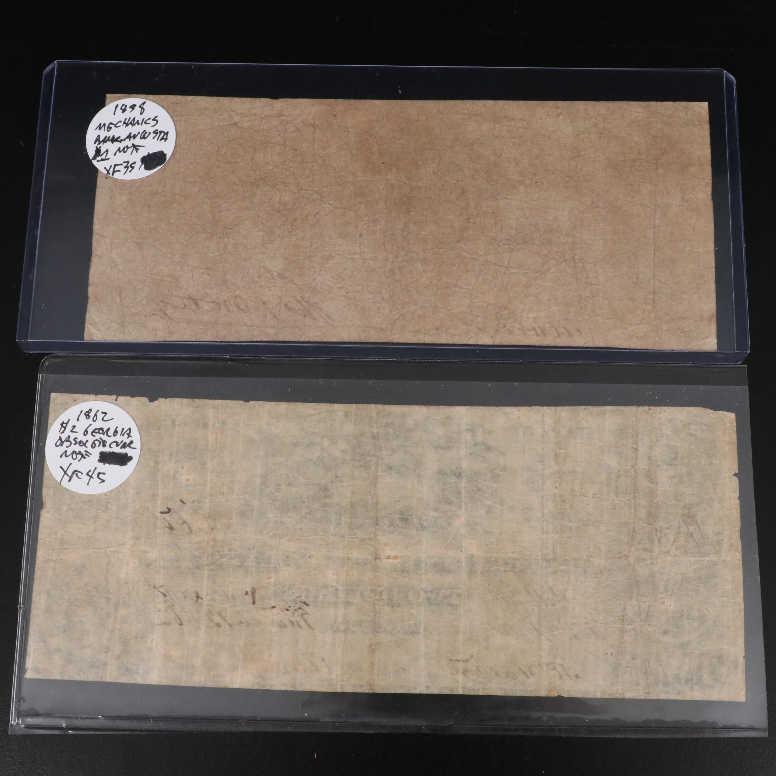 Collection of Five Different Obsolete Bank Notes From Georgia