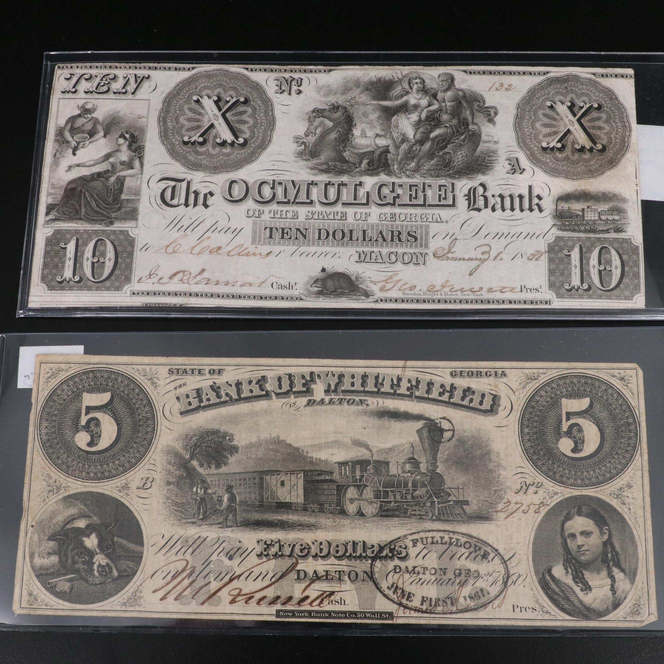 Collection of Five Different Obsolete Bank Notes From Georgia