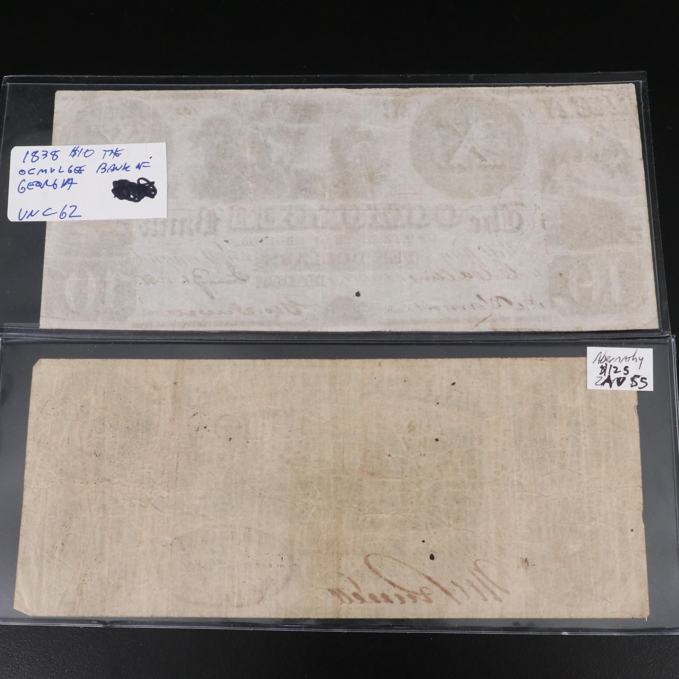 Collection of Five Different Obsolete Bank Notes From Georgia