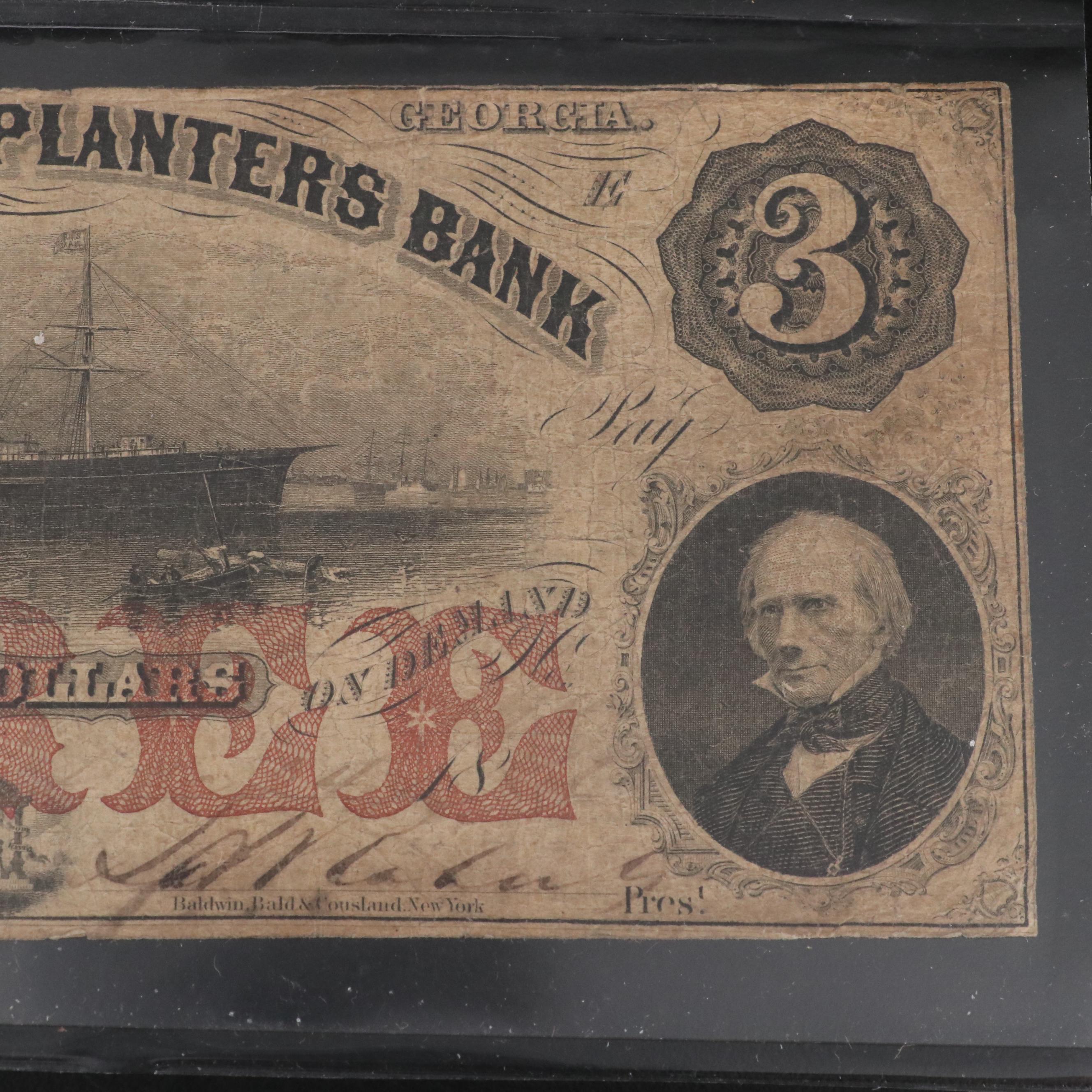 Collection of Five Different Obsolete Bank Notes From Georgia