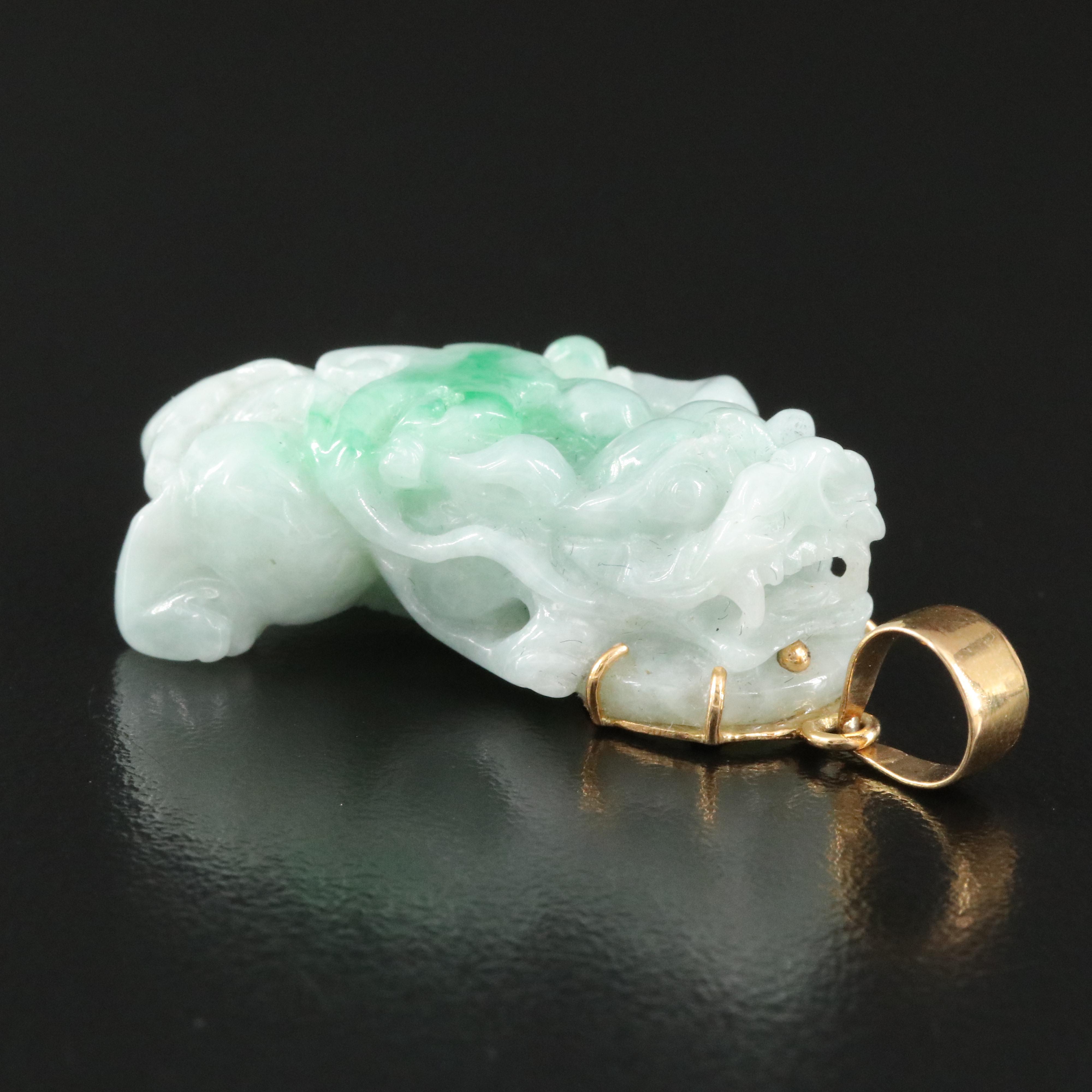 18K Jadeite Carved Guardian Lion Pendant