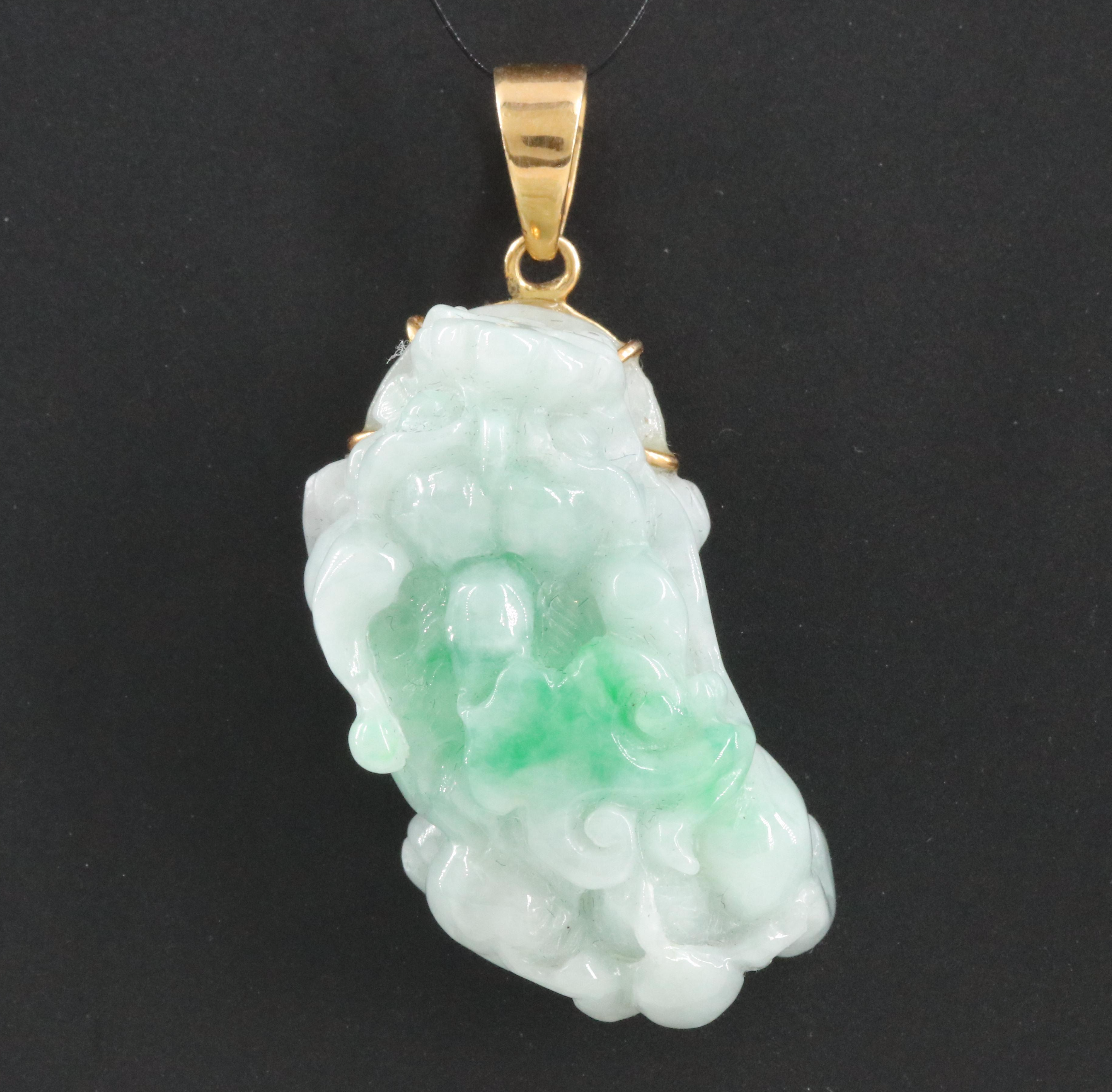 18K Jadeite Carved Guardian Lion Pendant