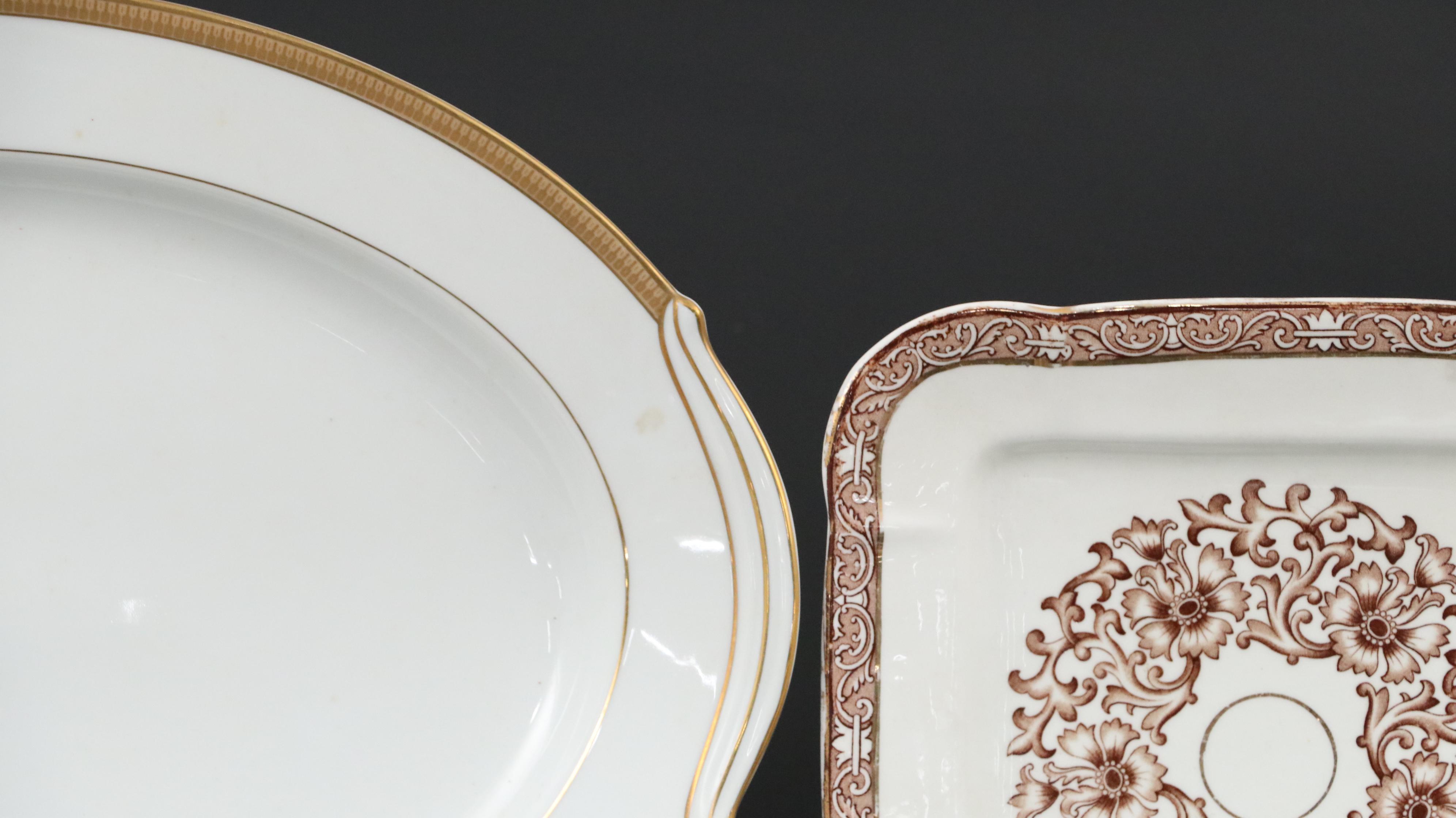 Noritake "Goldwyn" Platter with English Ironstone Square Plate and Other Decor