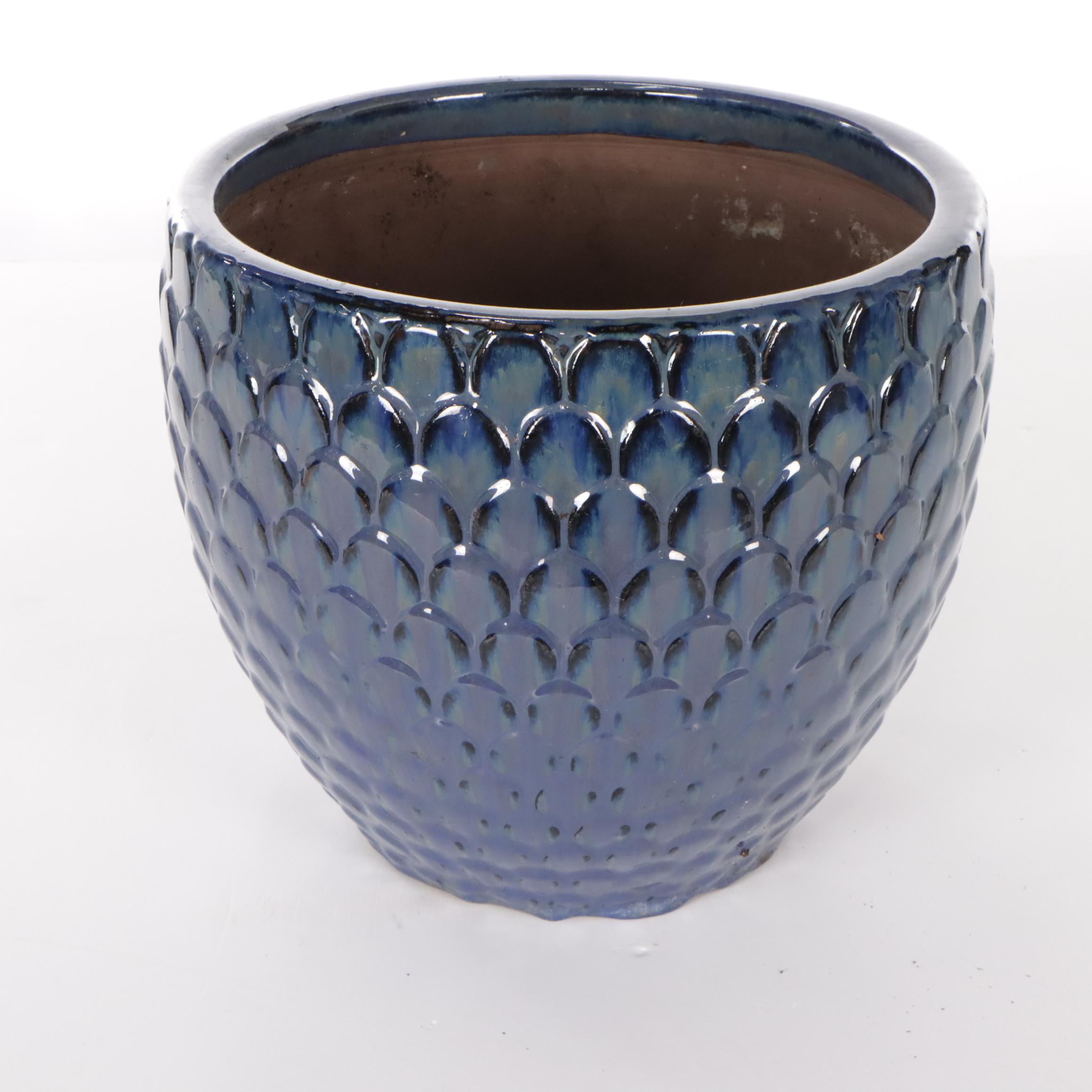 Contemporary Blue Glazed Ceramic Garden Planters