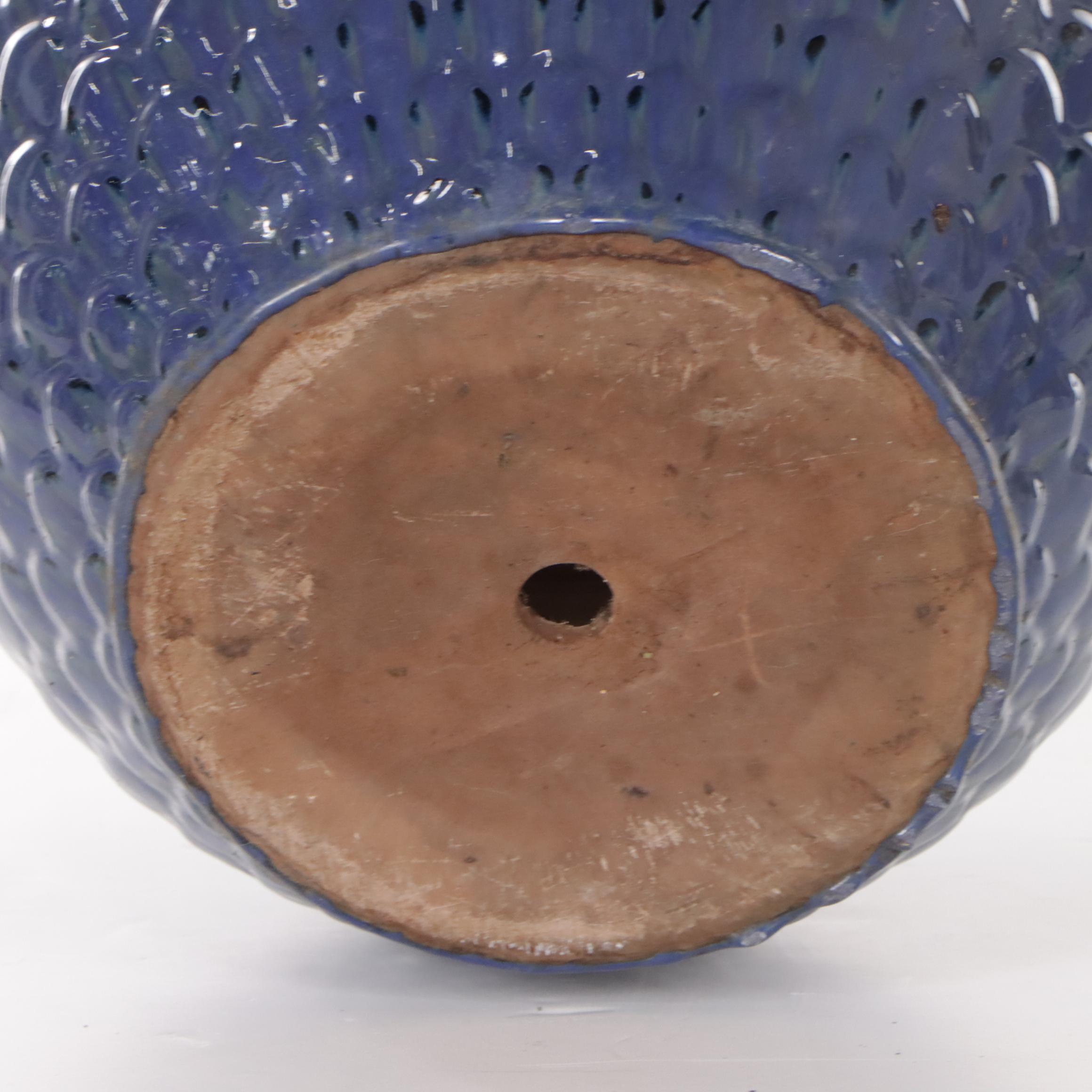 Contemporary Blue Glazed Ceramic Garden Planters