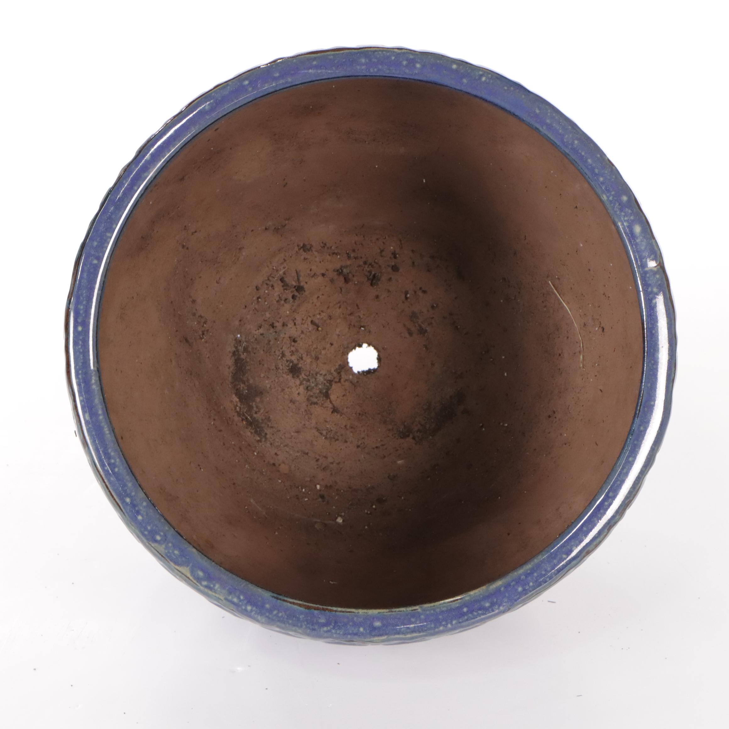 Contemporary Blue Glazed Ceramic Garden Planters