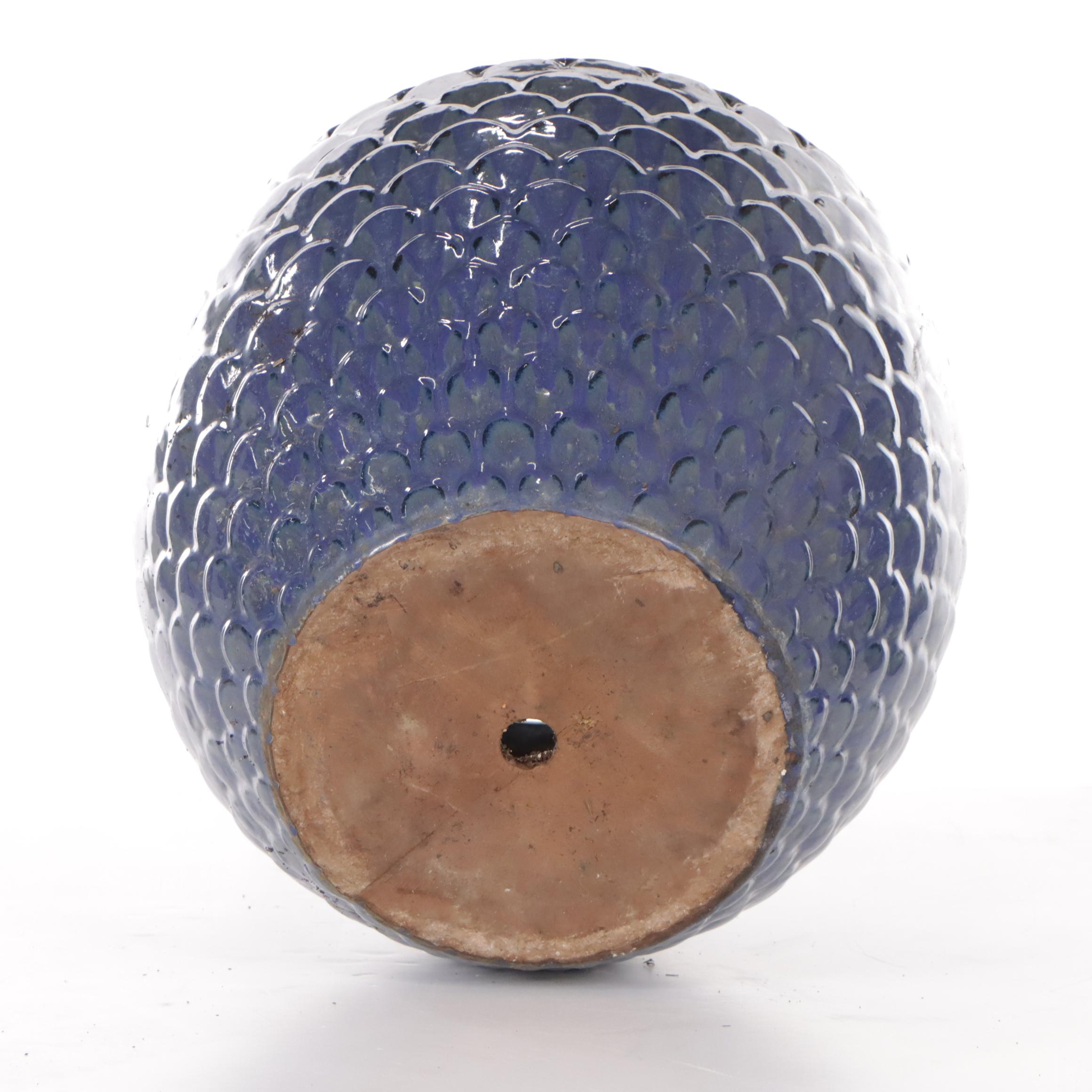 Contemporary Blue Glazed Ceramic Garden Planters