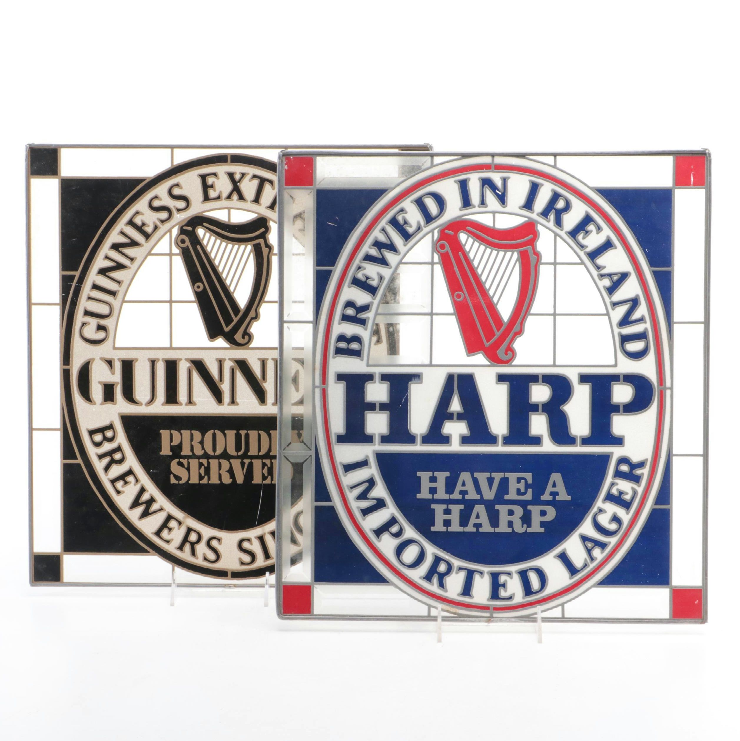Harp and Guinness Advertising Glass Beer Signs