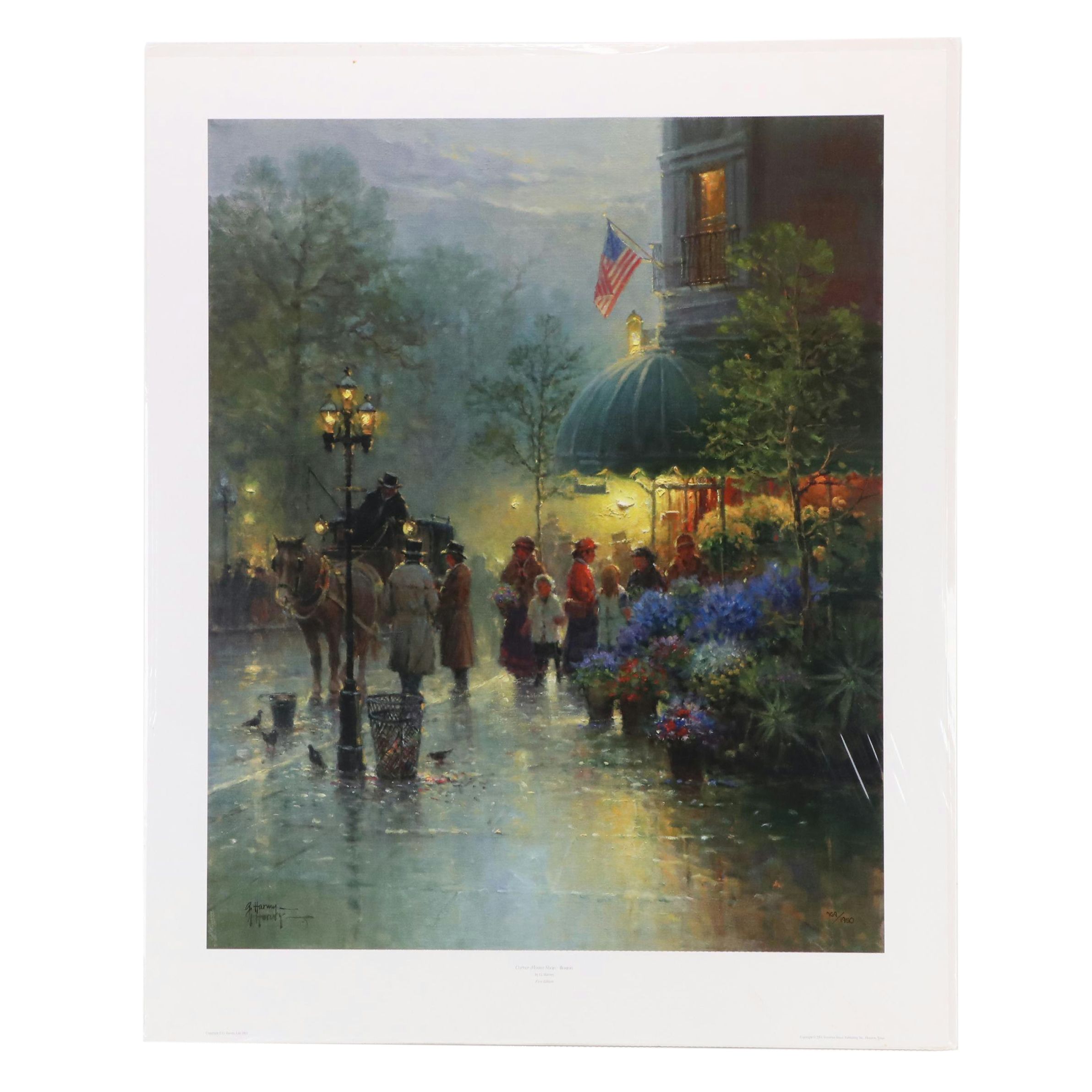 G. Harvey Offset Lithograph "Corner Flower Shop - Boston"