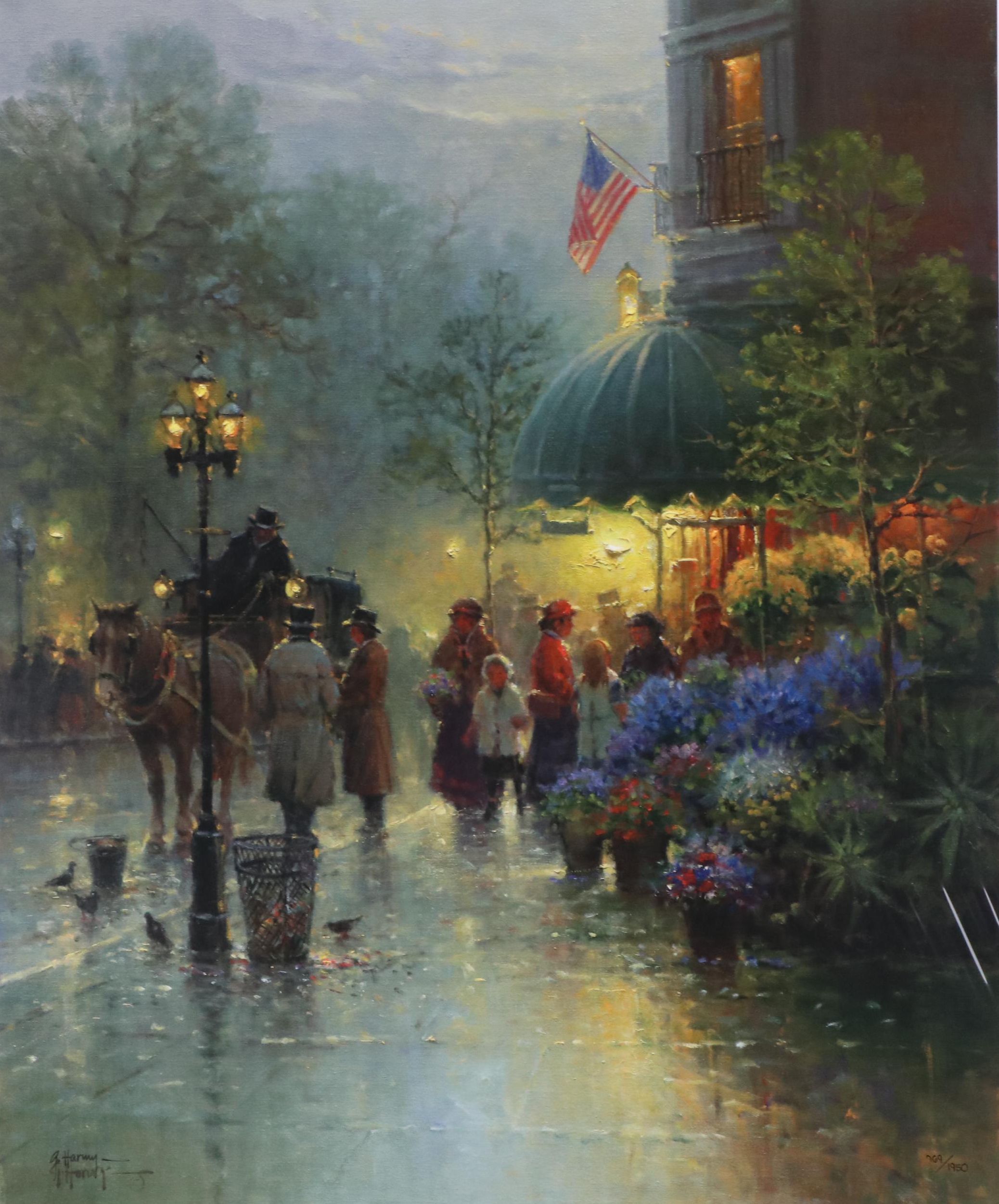 G. Harvey Offset Lithograph "Corner Flower Shop - Boston"