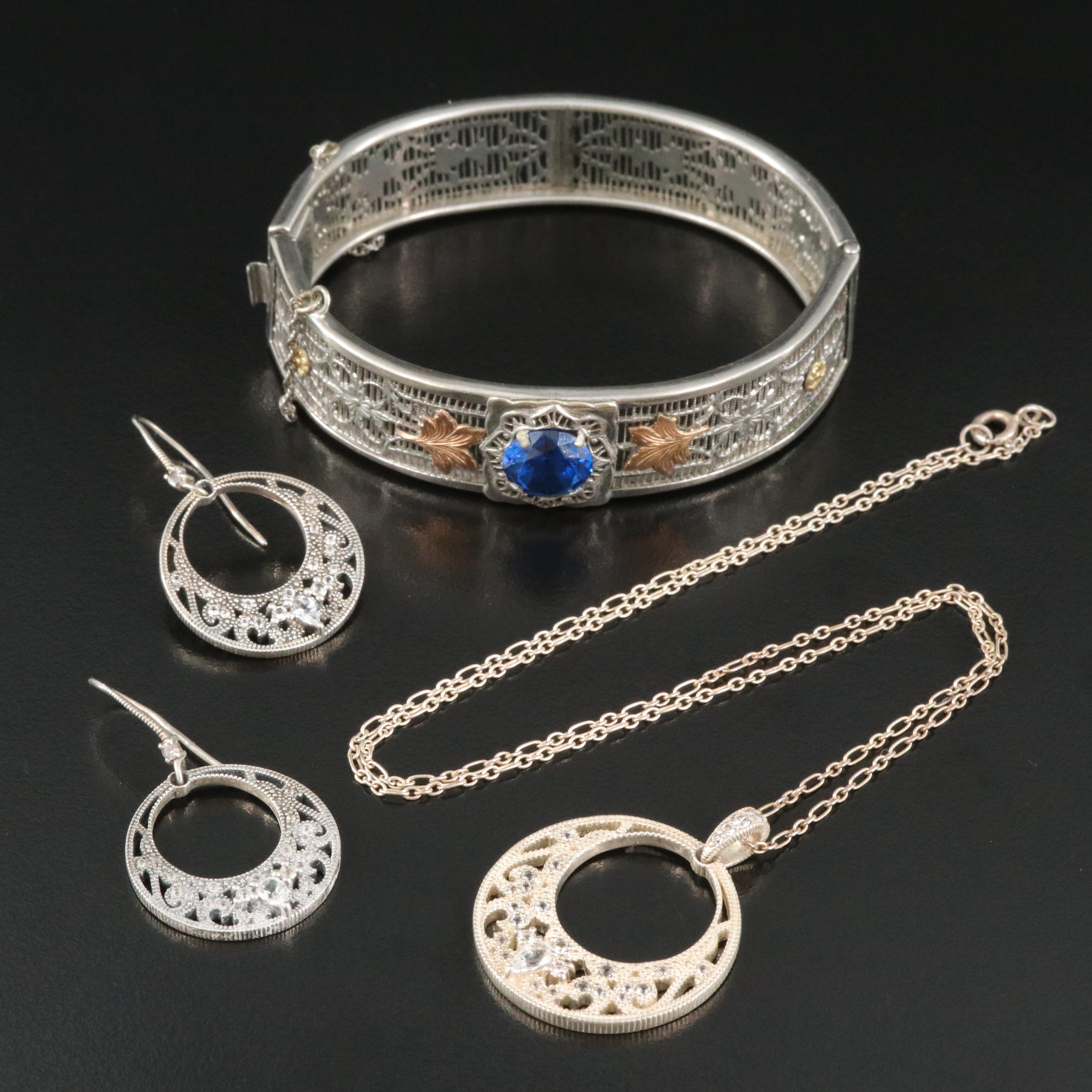 Sterling Earring and Necklace Set with Hinged Bangle