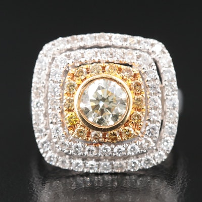 Platinum 1.68 CTW Diamond Ring with Fancy Diamonds and 14K Accent