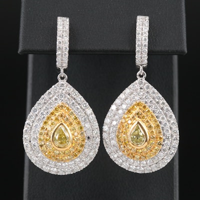 18K 4.86 CTW Diamond Dangle Earrings with Fancy Yellow Diamonds