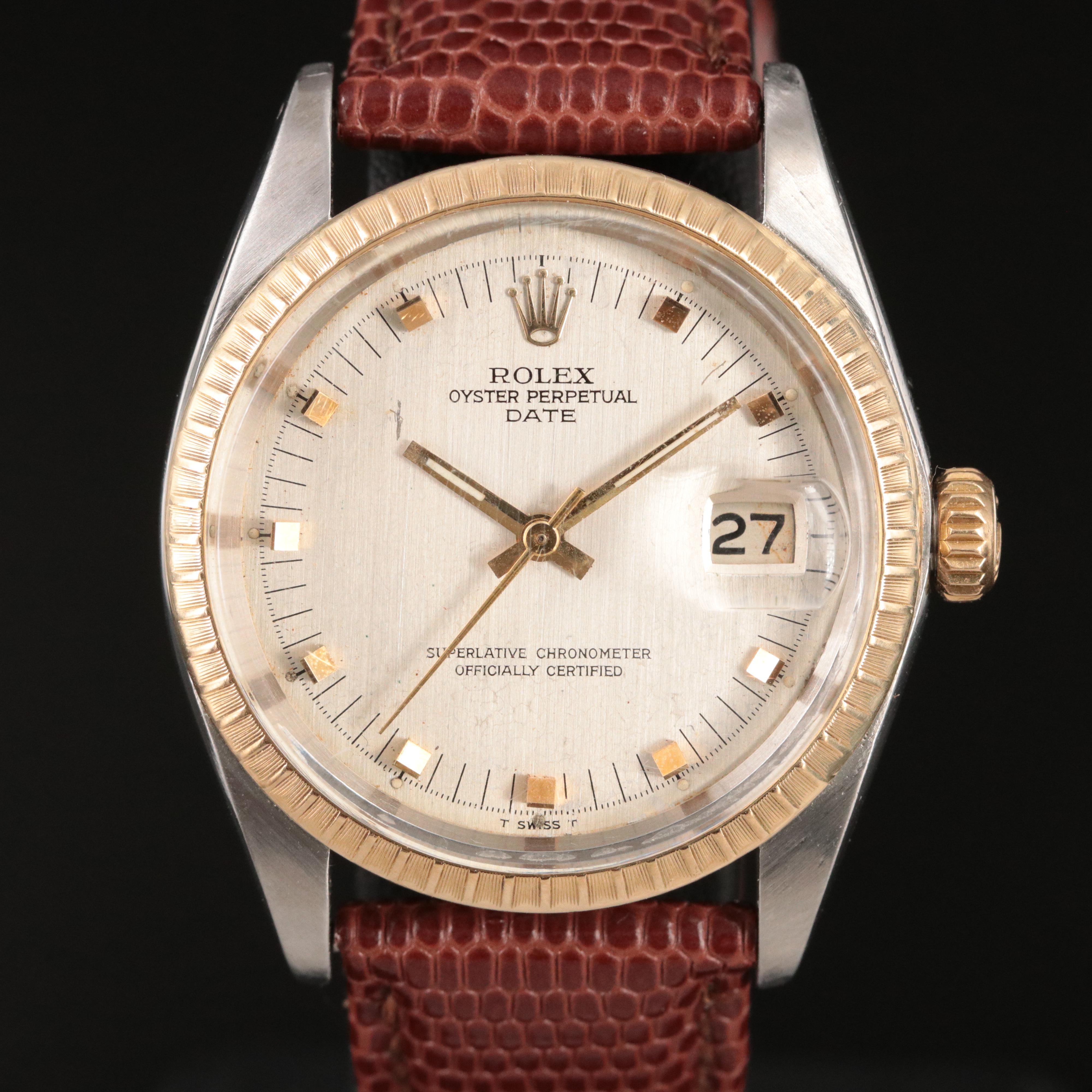 1972 Rolex Oyster Perpetual Date 18K Gold Steel 34MM Watch