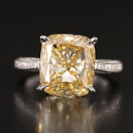Platinum 9.55 CTW Diamond Ring with Lab Grown Fancy Yellow Center
