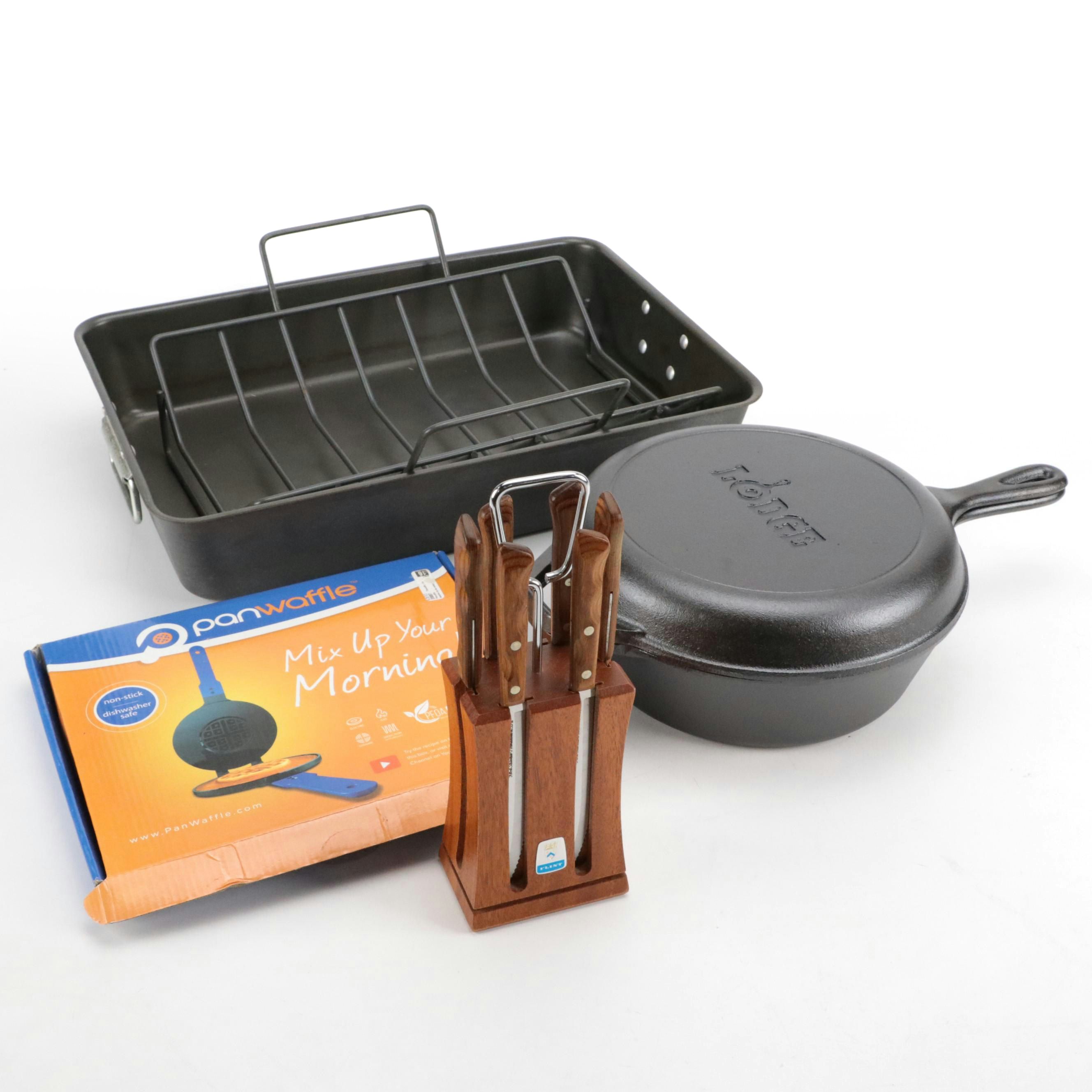 Lodge Cast Iron Skillets, Pan Waffle Maker, Flint Knife Block With Set