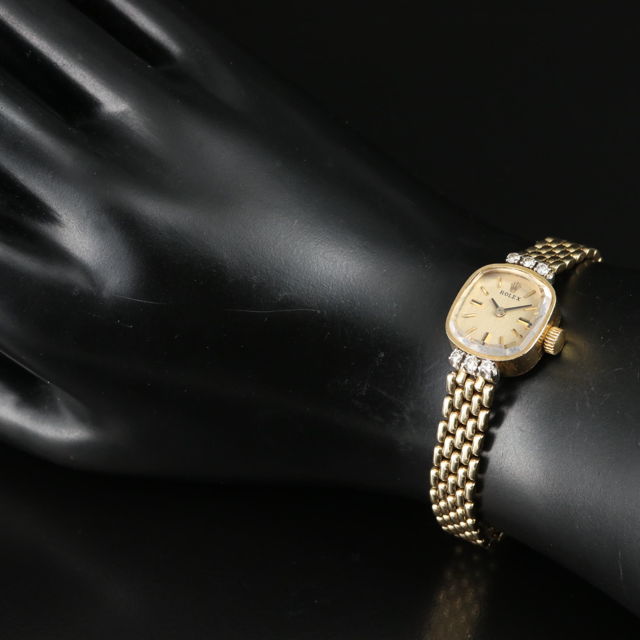 1960s Rolex 14K Diamond Watch