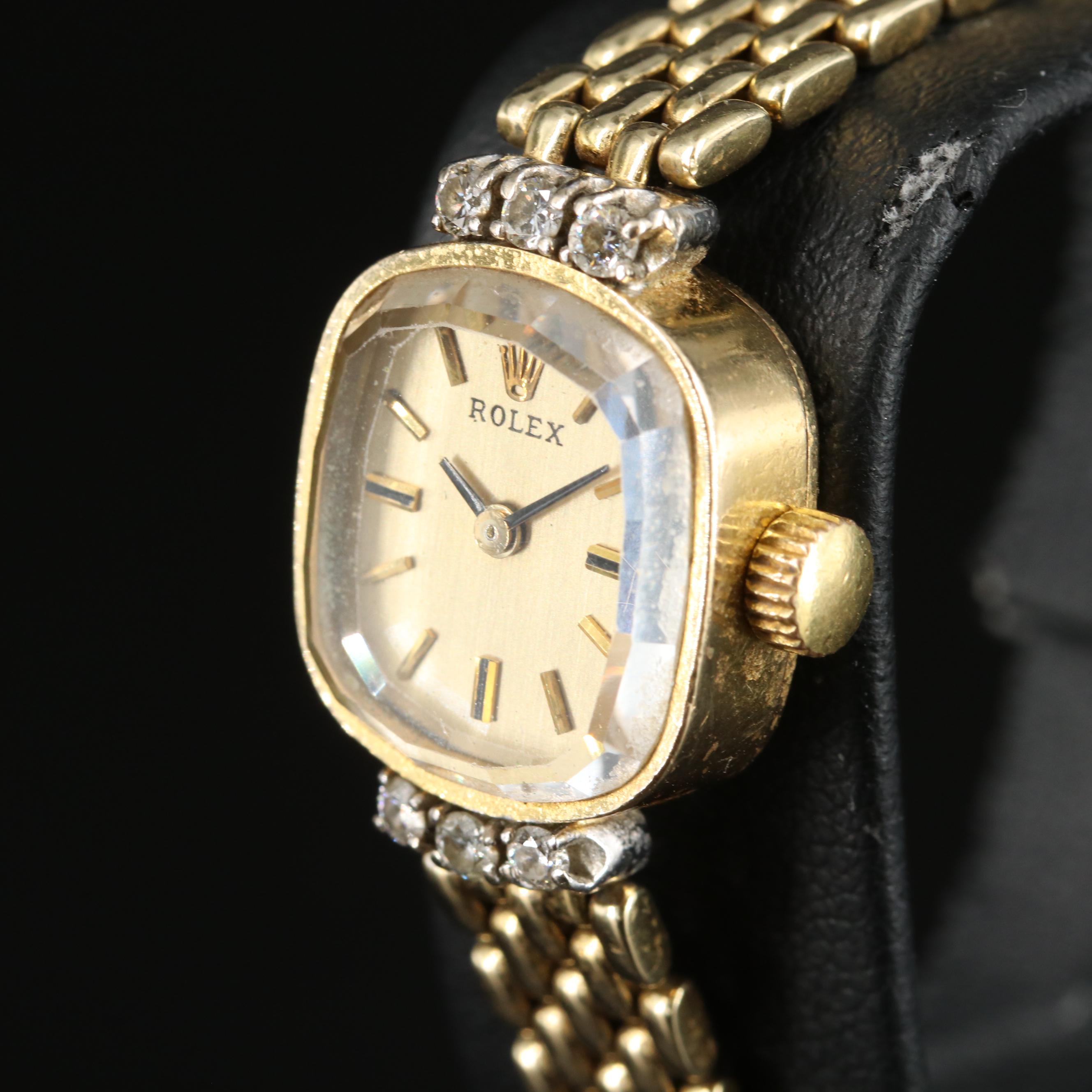 1960s Rolex 14K Diamond Watch