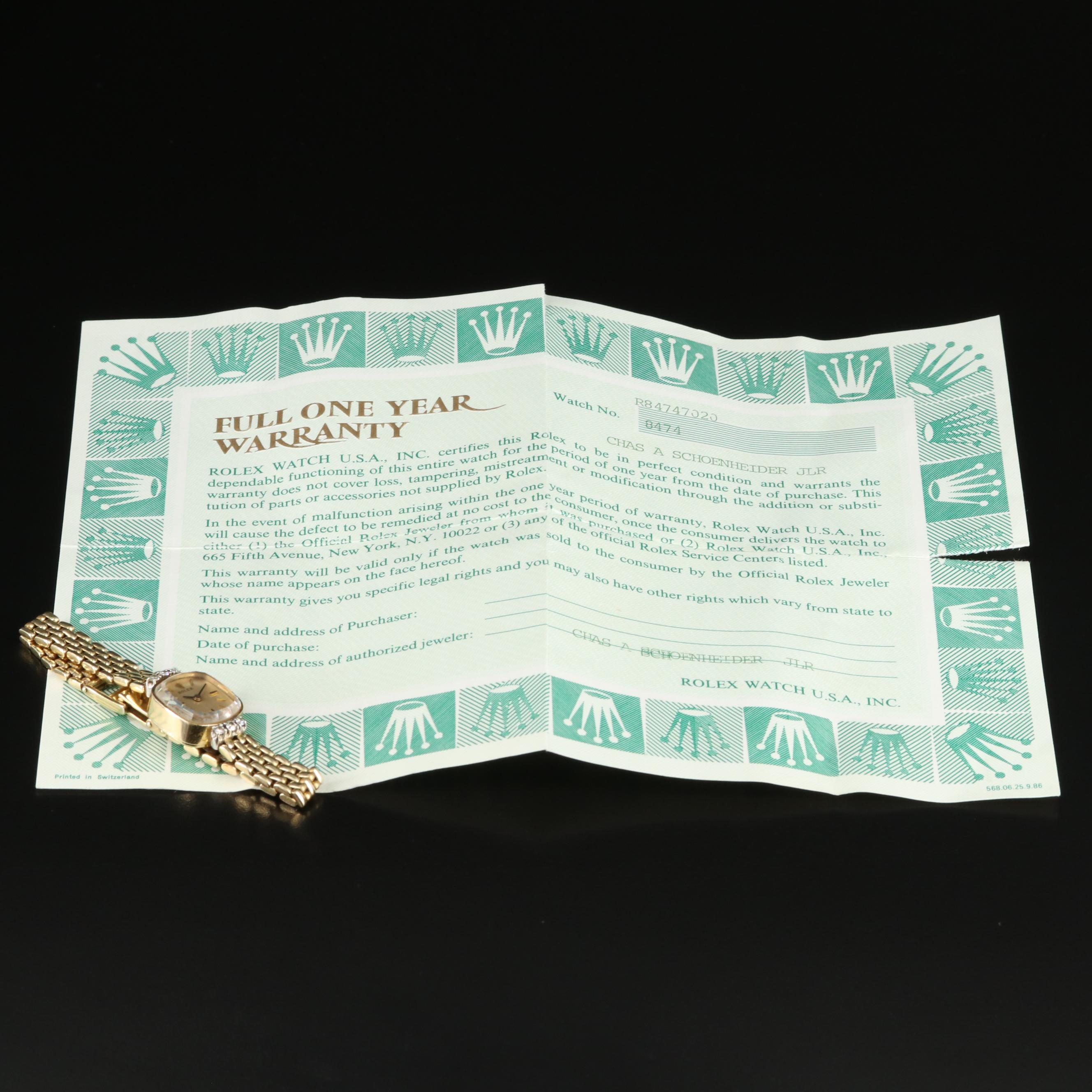 1960s Rolex 14K Diamond Watch