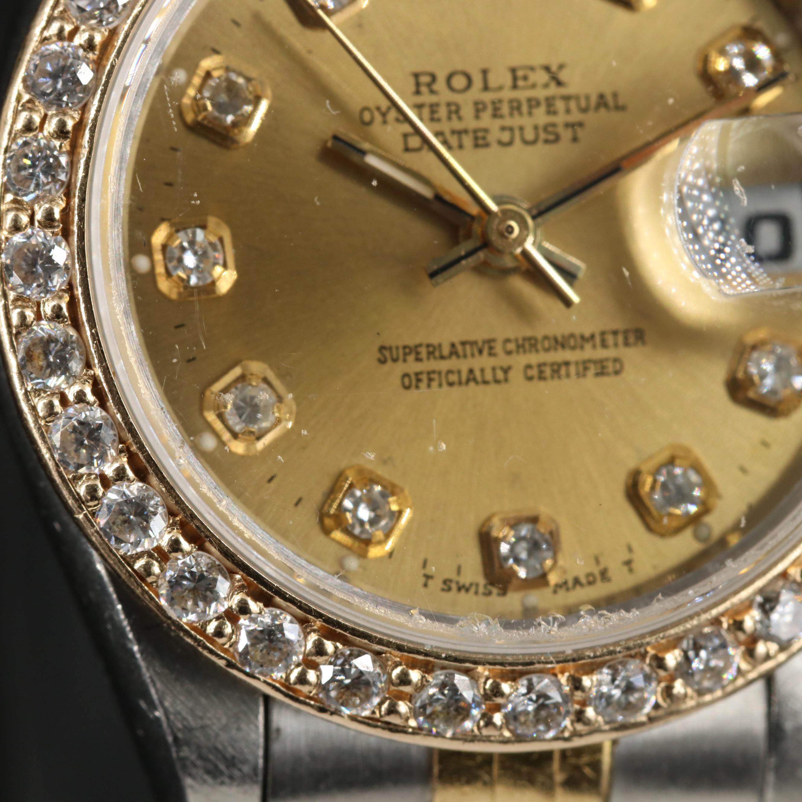 1995 Rolex Custom 1.01 CTW Diamond Dial and Bezel Datejust Watch