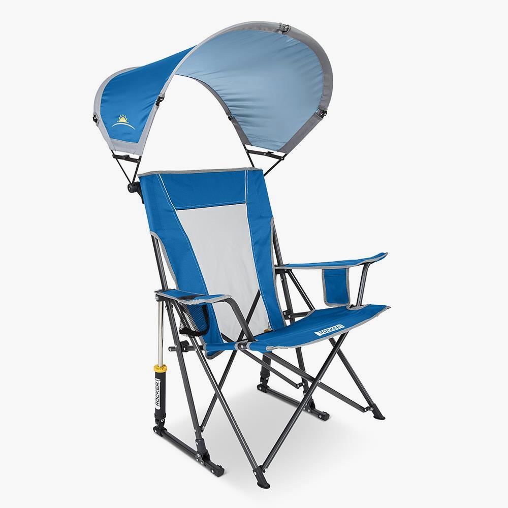 Outdoor SunShade Rocker Camp Chair in Neptune Blue