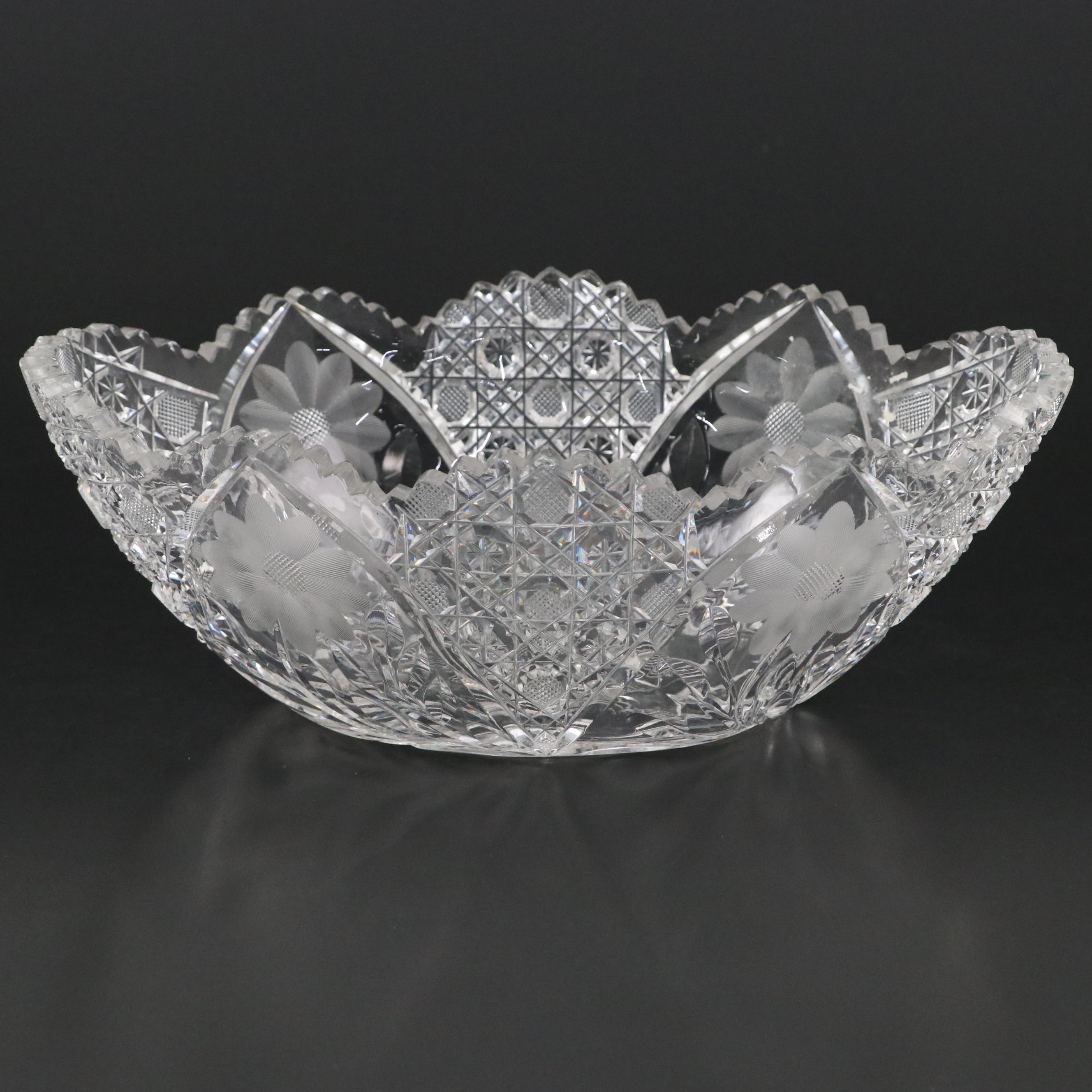 American Brilliant Cut Glass Harvard and Floral Pattern Bowl