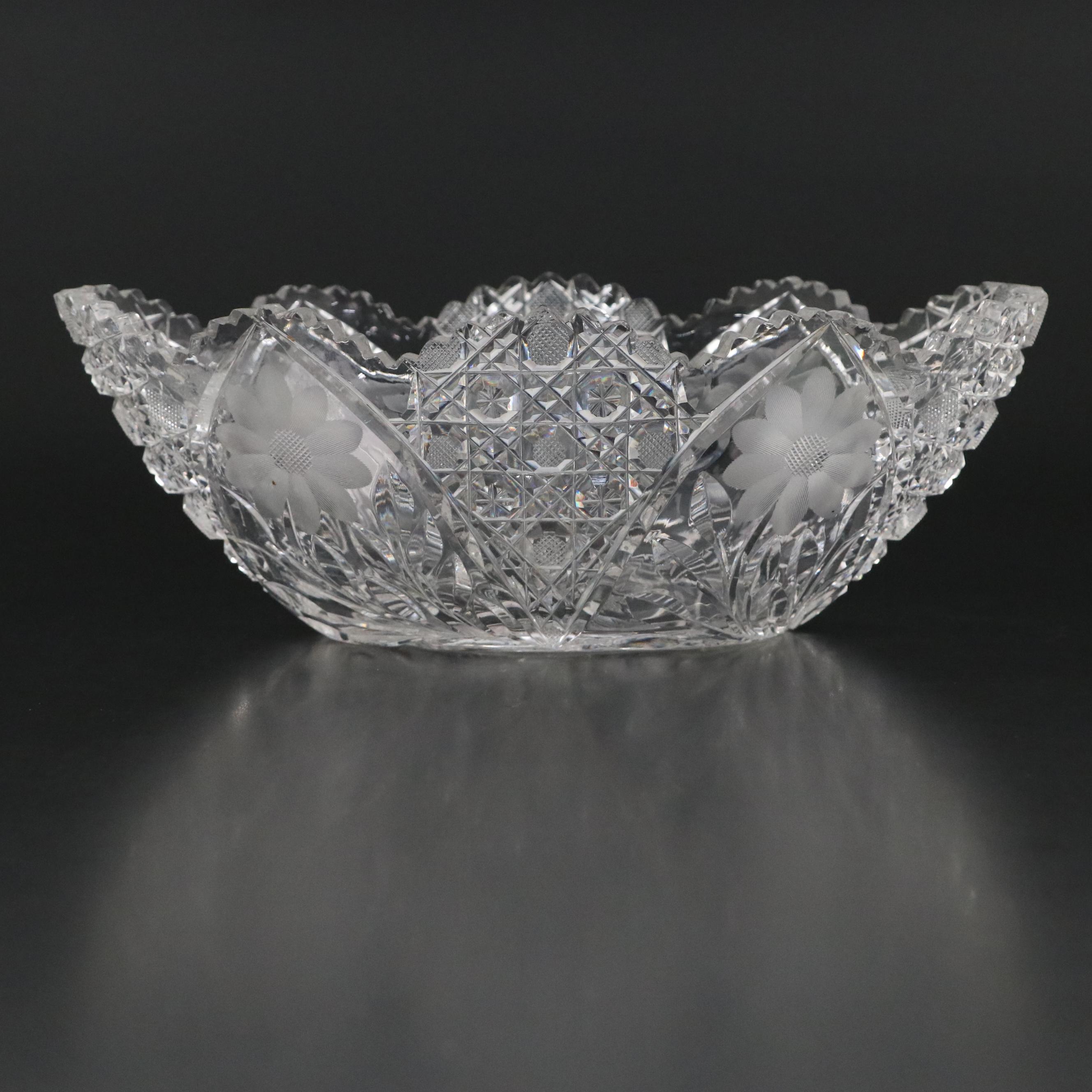 American Brilliant Cut Glass Harvard and Floral Pattern Bowl