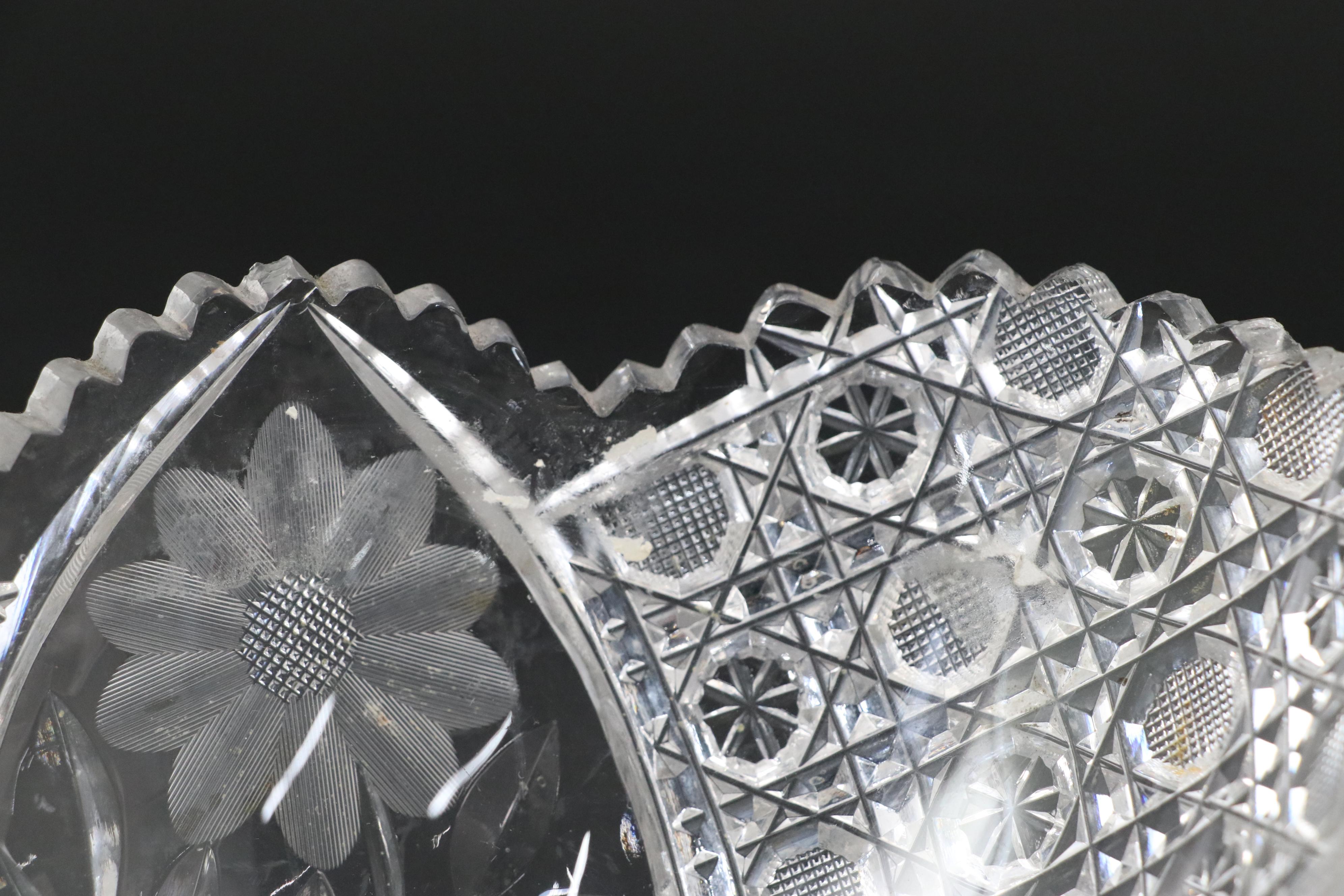 American Brilliant Cut Glass Harvard and Floral Pattern Bowl