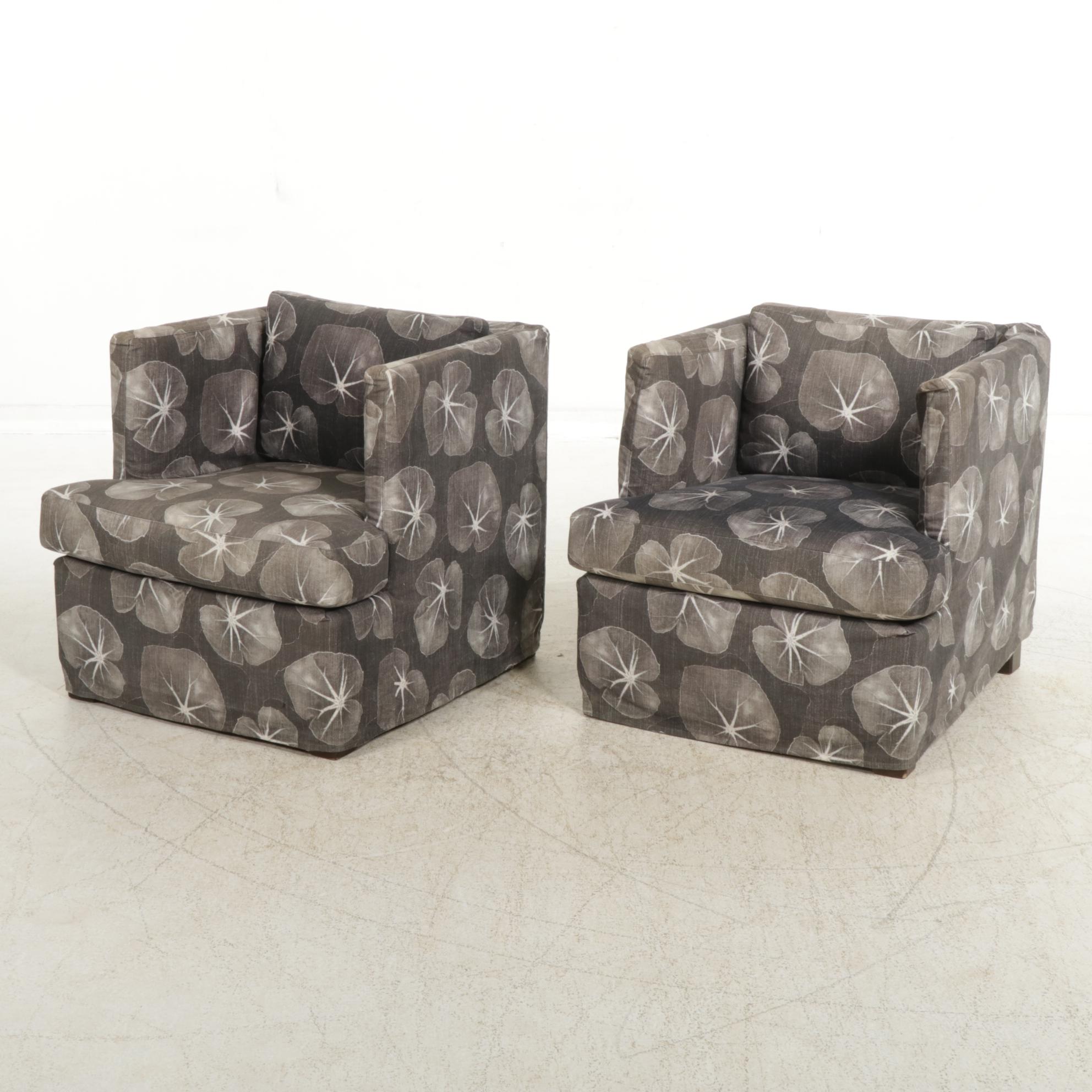 Lee Industries Club Chairs in Silhouetted Lily Pad Slip Covers