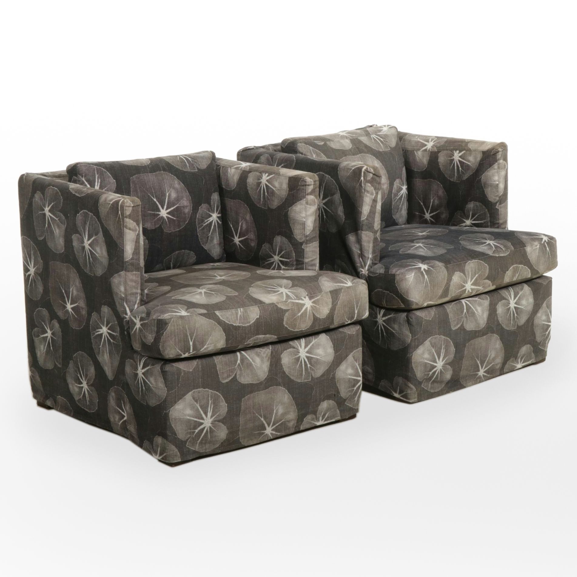 Lee Industries Club Chairs in Silhouetted Lily Pad Slip Covers