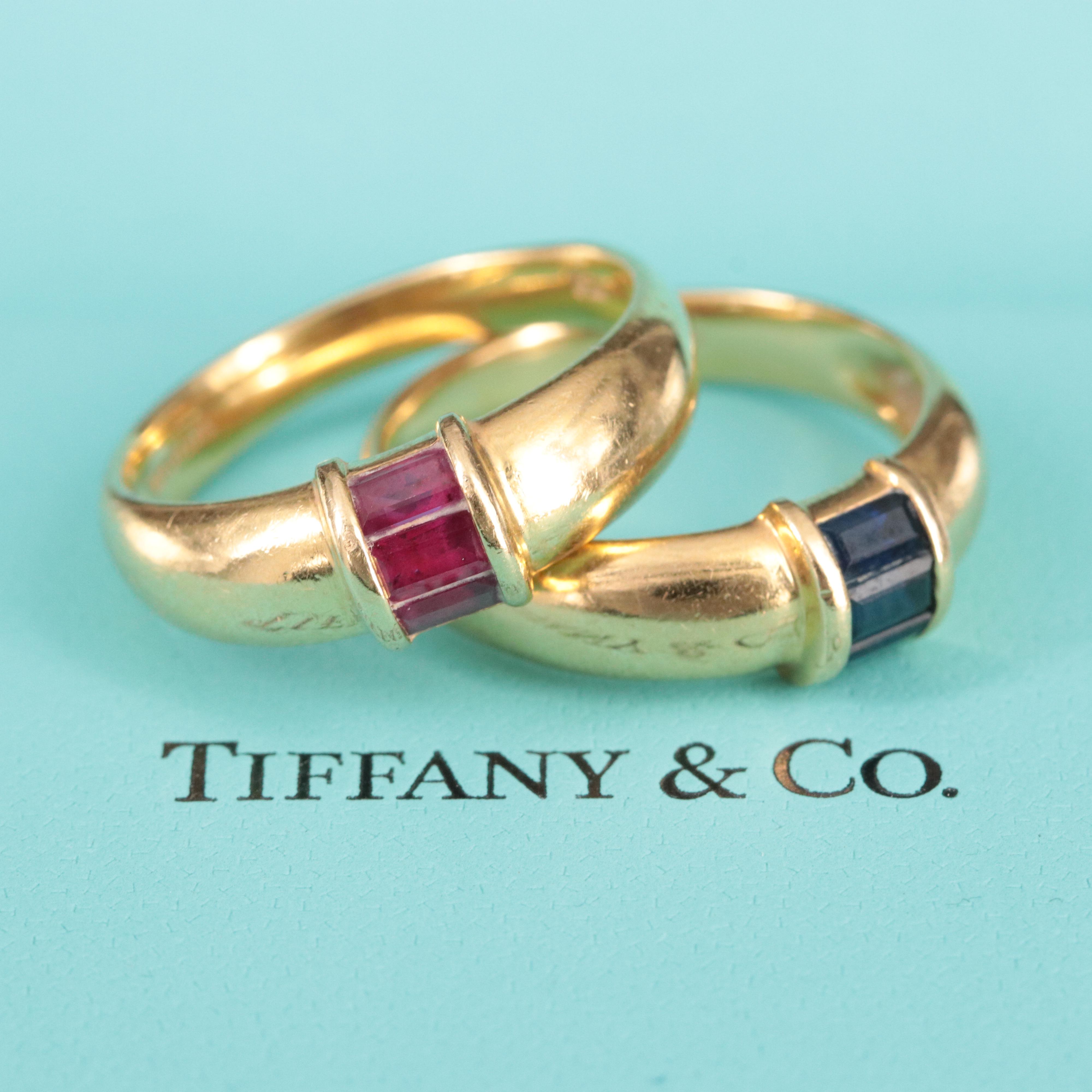 Tiffany & Co. 18K  Ruby and Sapphire Dome Rings