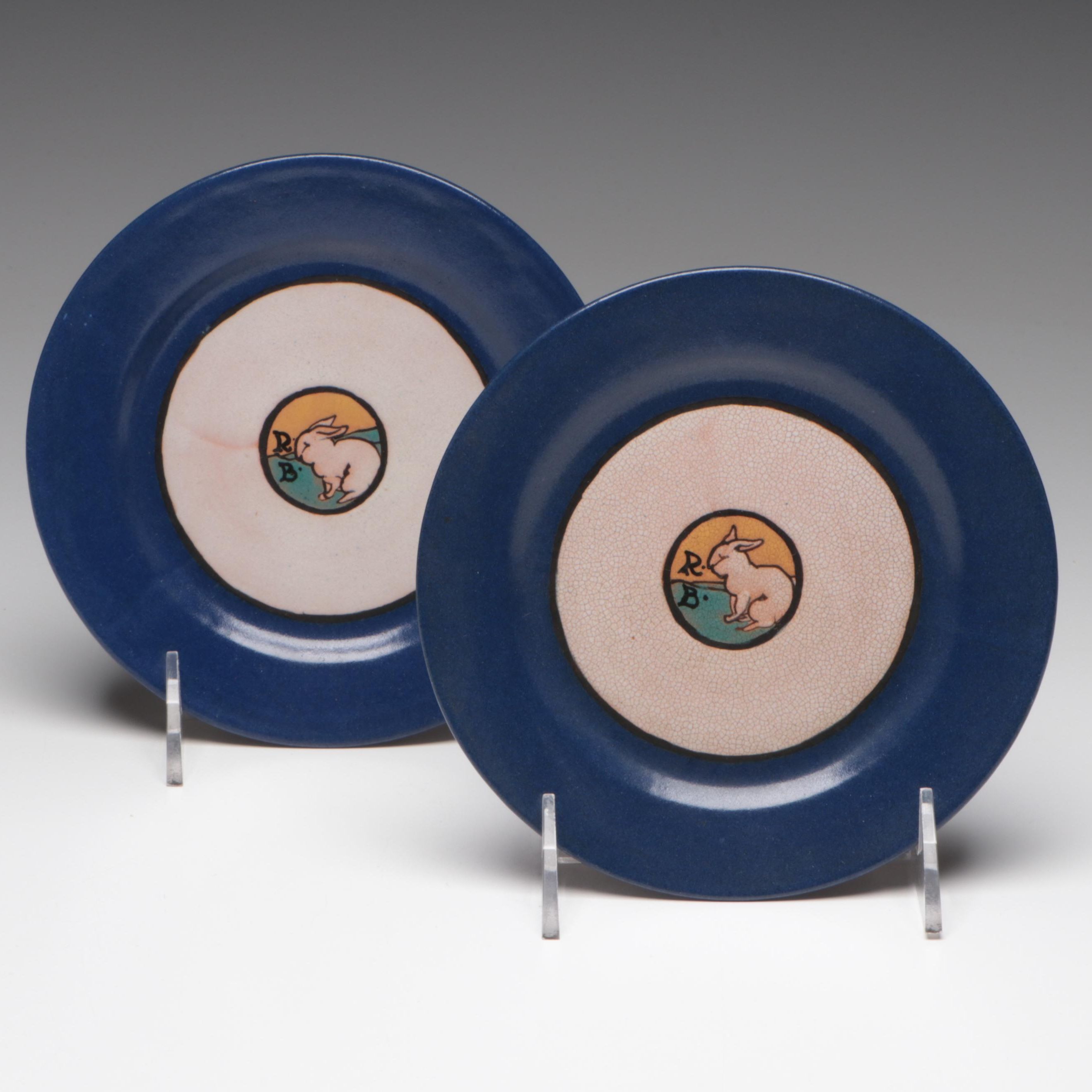 Saturday Evening Girls Paul Revere Pottery Rabbit Plates, 1918