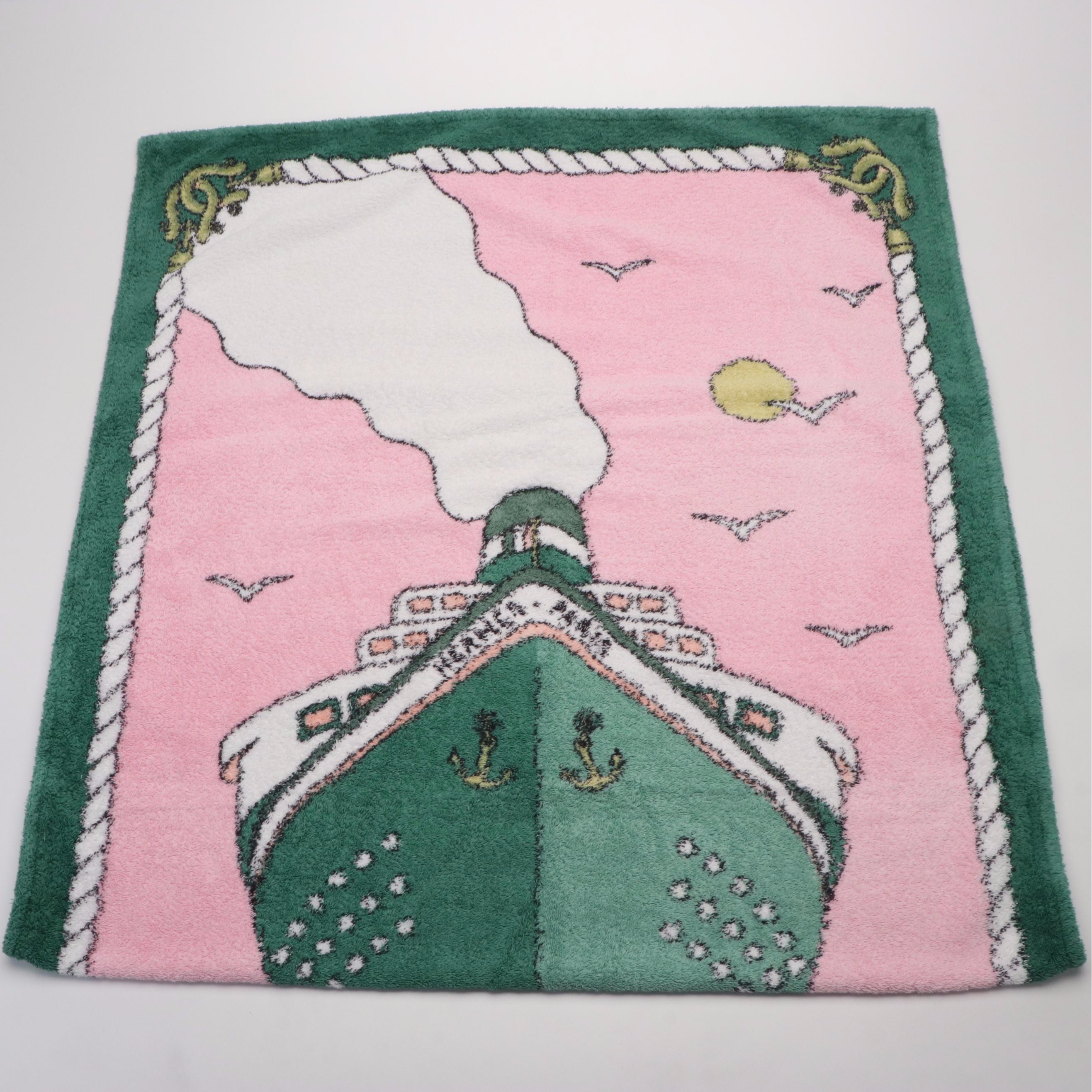 Hermès "Hermès - Paris" Ocean Liner Pink and Green Terry Cloth Beach Towel