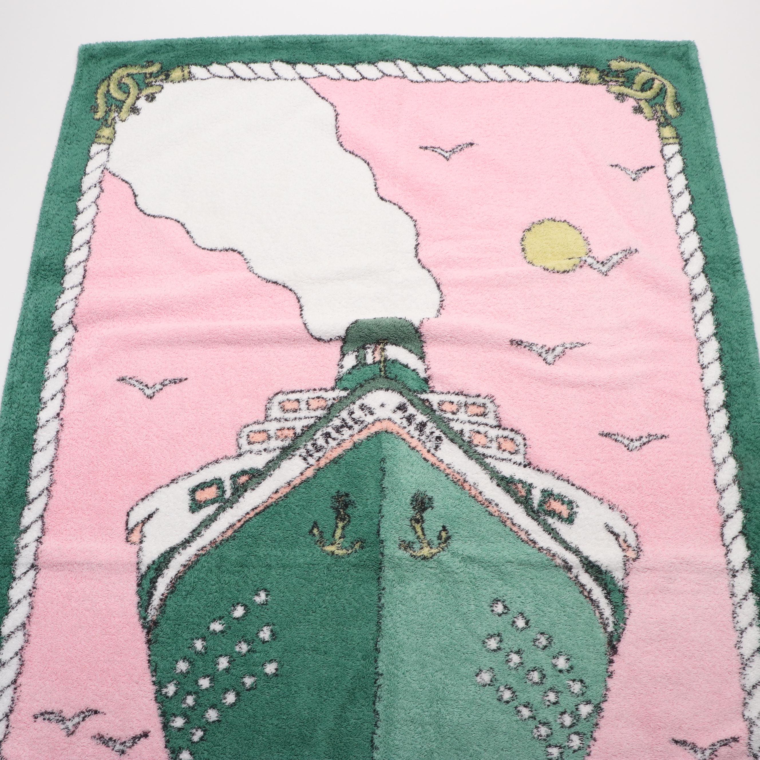Hermès "Hermès - Paris" Ocean Liner Pink and Green Terry Cloth Beach Towel