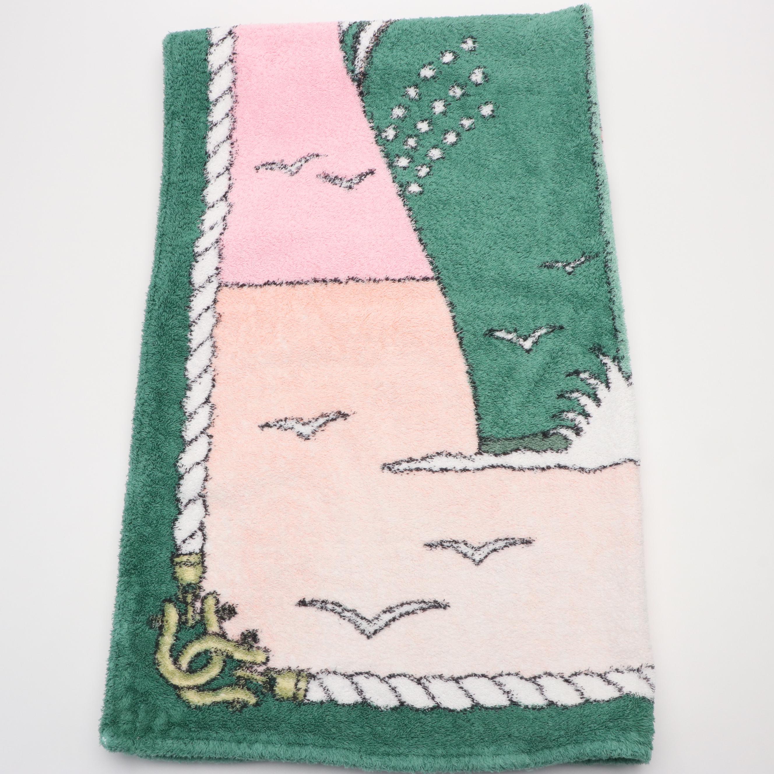 Hermès "Hermès - Paris" Ocean Liner Pink and Green Terry Cloth Beach Towel