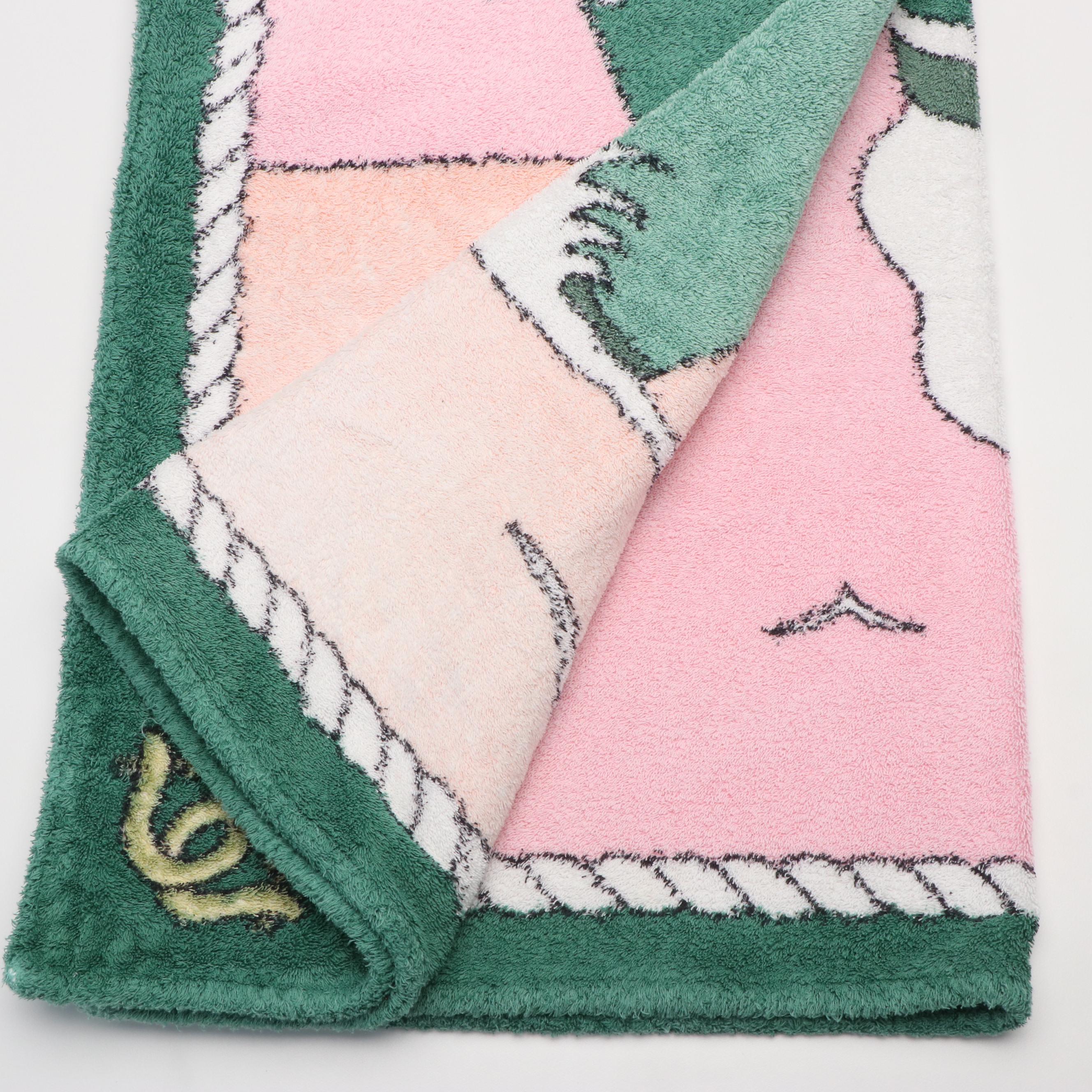 Hermès "Hermès - Paris" Ocean Liner Pink and Green Terry Cloth Beach Towel