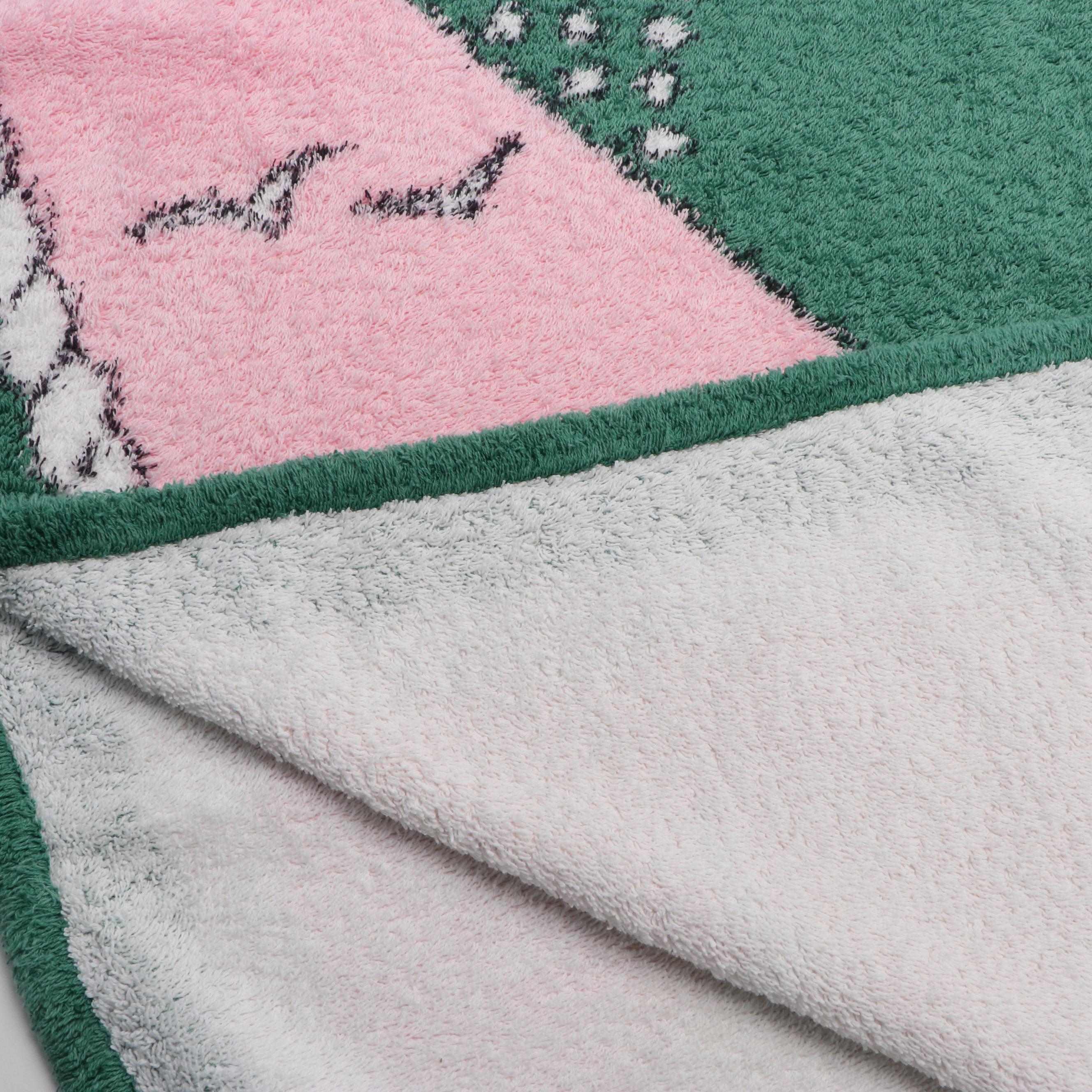 Hermès "Hermès - Paris" Ocean Liner Pink and Green Terry Cloth Beach Towel