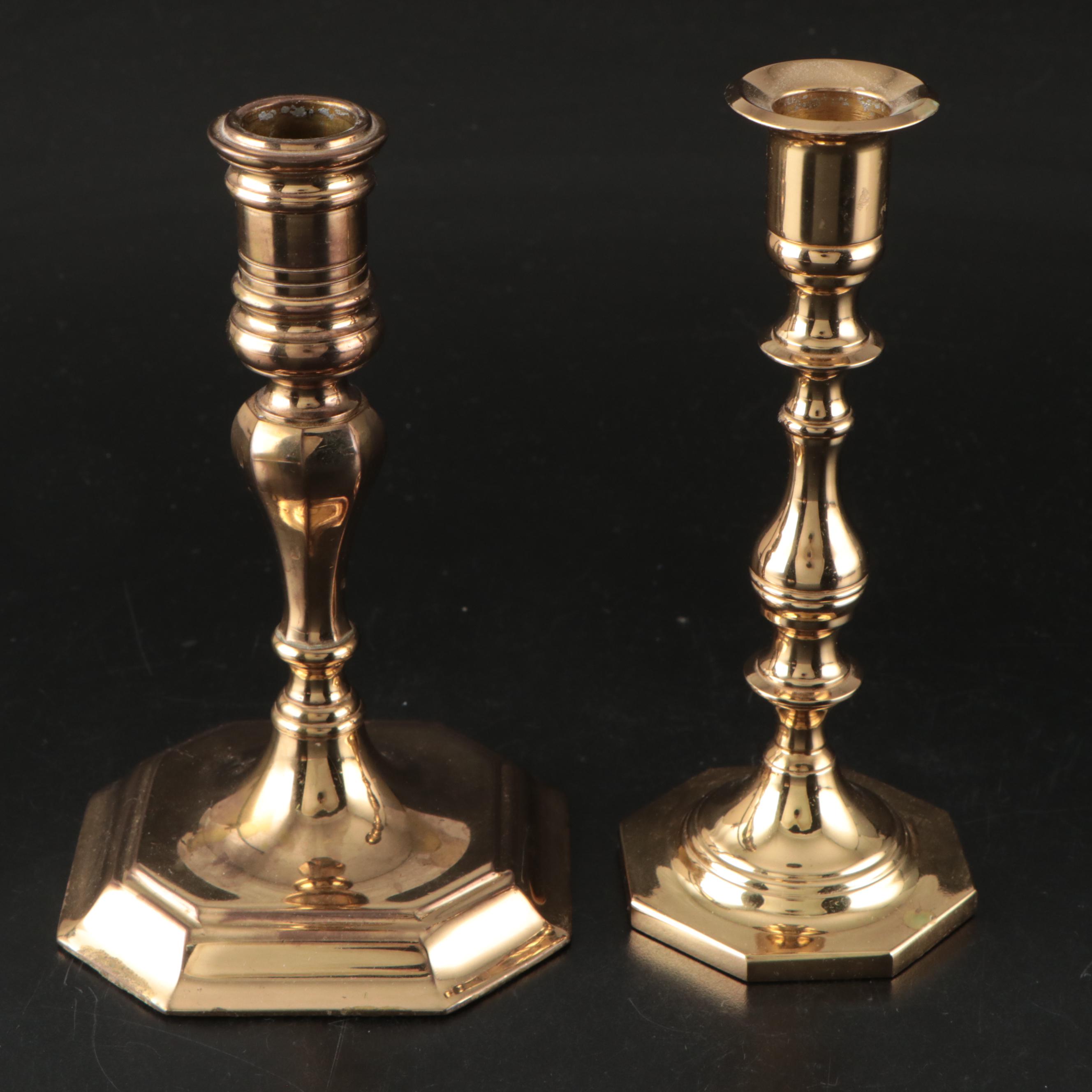 Virginia Metalcrafters "Kings Arms" with Other Brass Trivets and Candlesticks