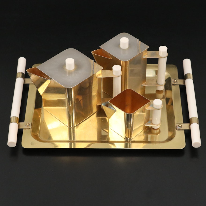 Carole Stupell Mid-Century Modern Gilt Coffee and Tea Service with Tray