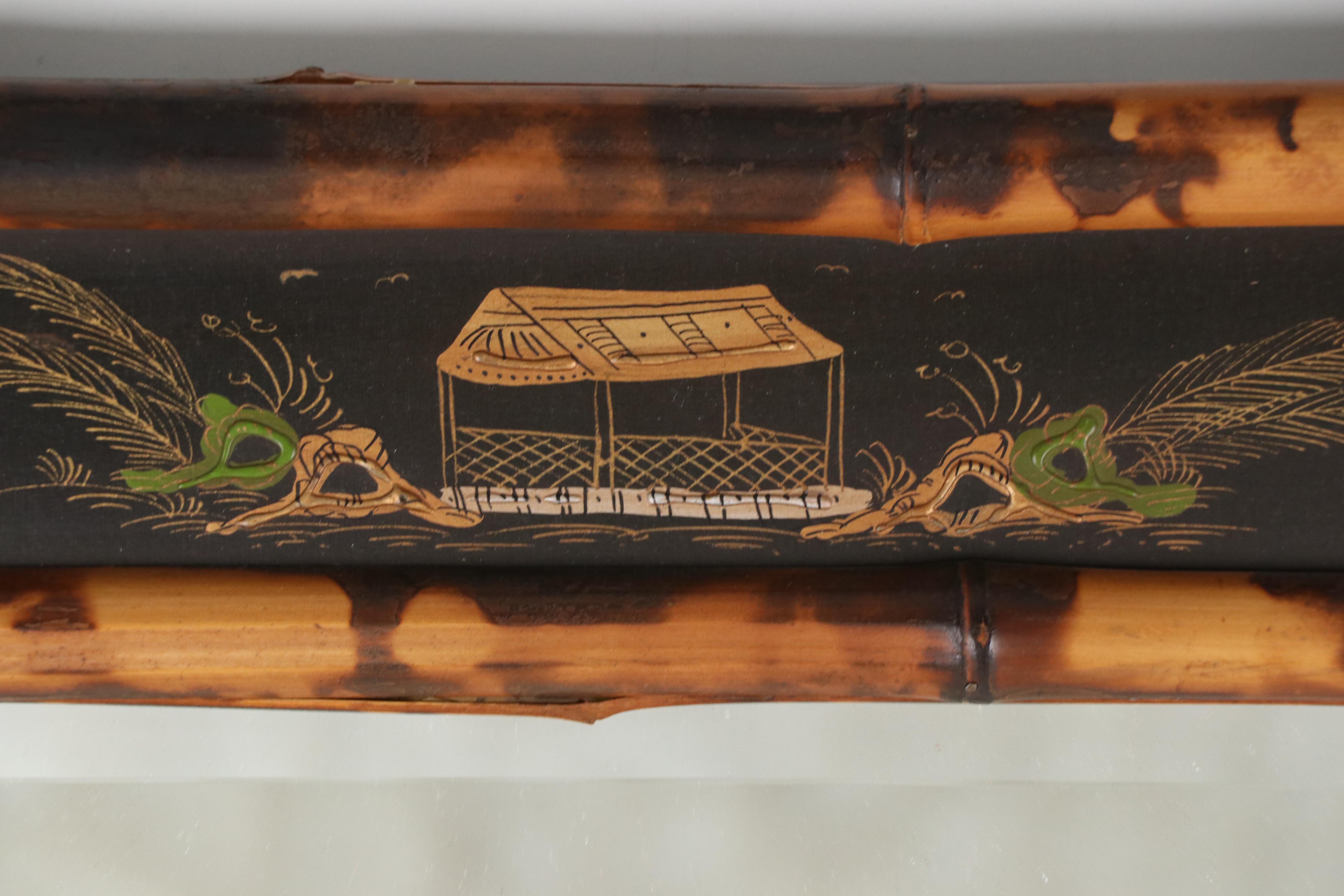 Bamboo and Painted Wood Chinoiserie Wall Mirror, Mid to Late 20th Century