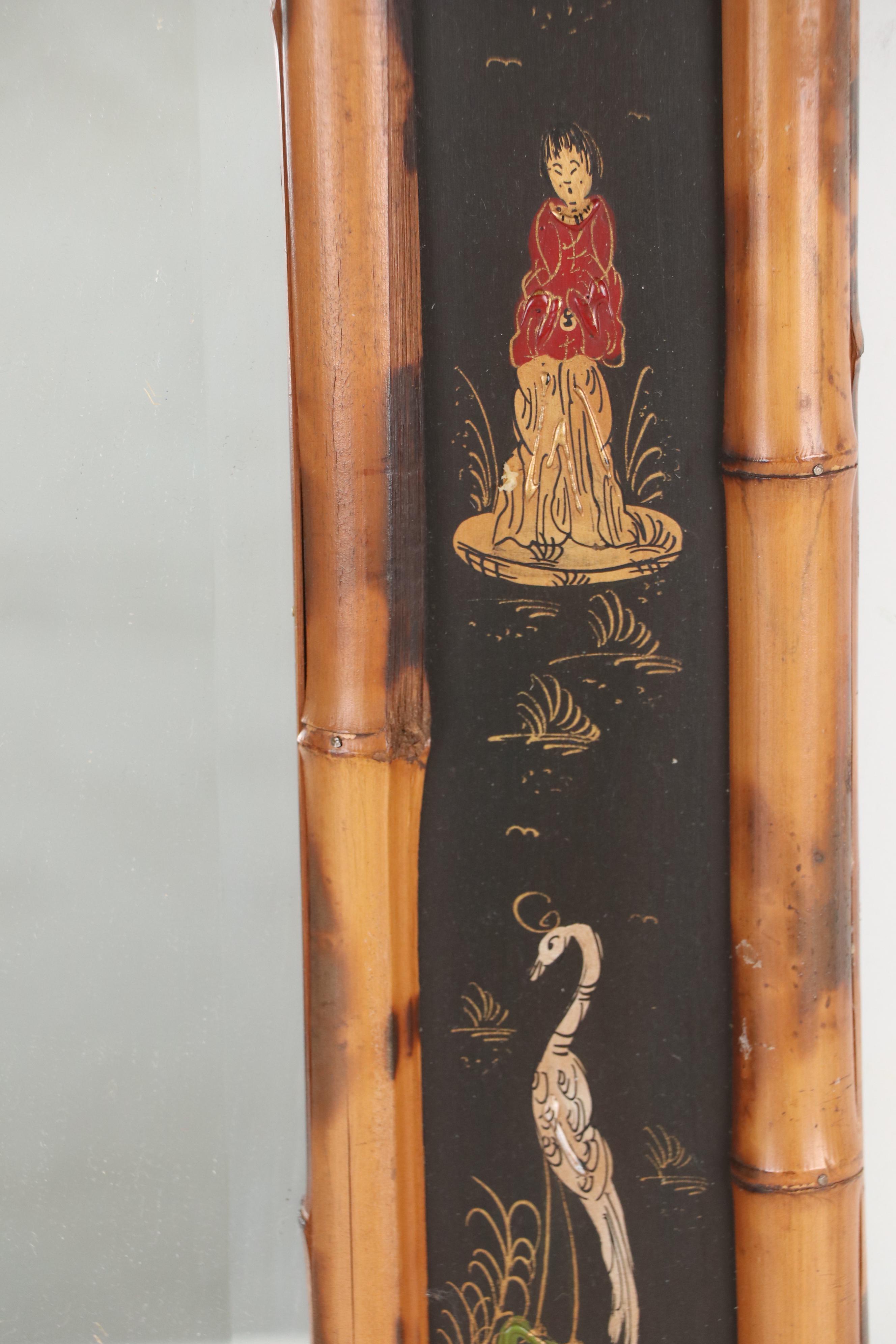 Bamboo and Painted Wood Chinoiserie Wall Mirror, Mid to Late 20th Century