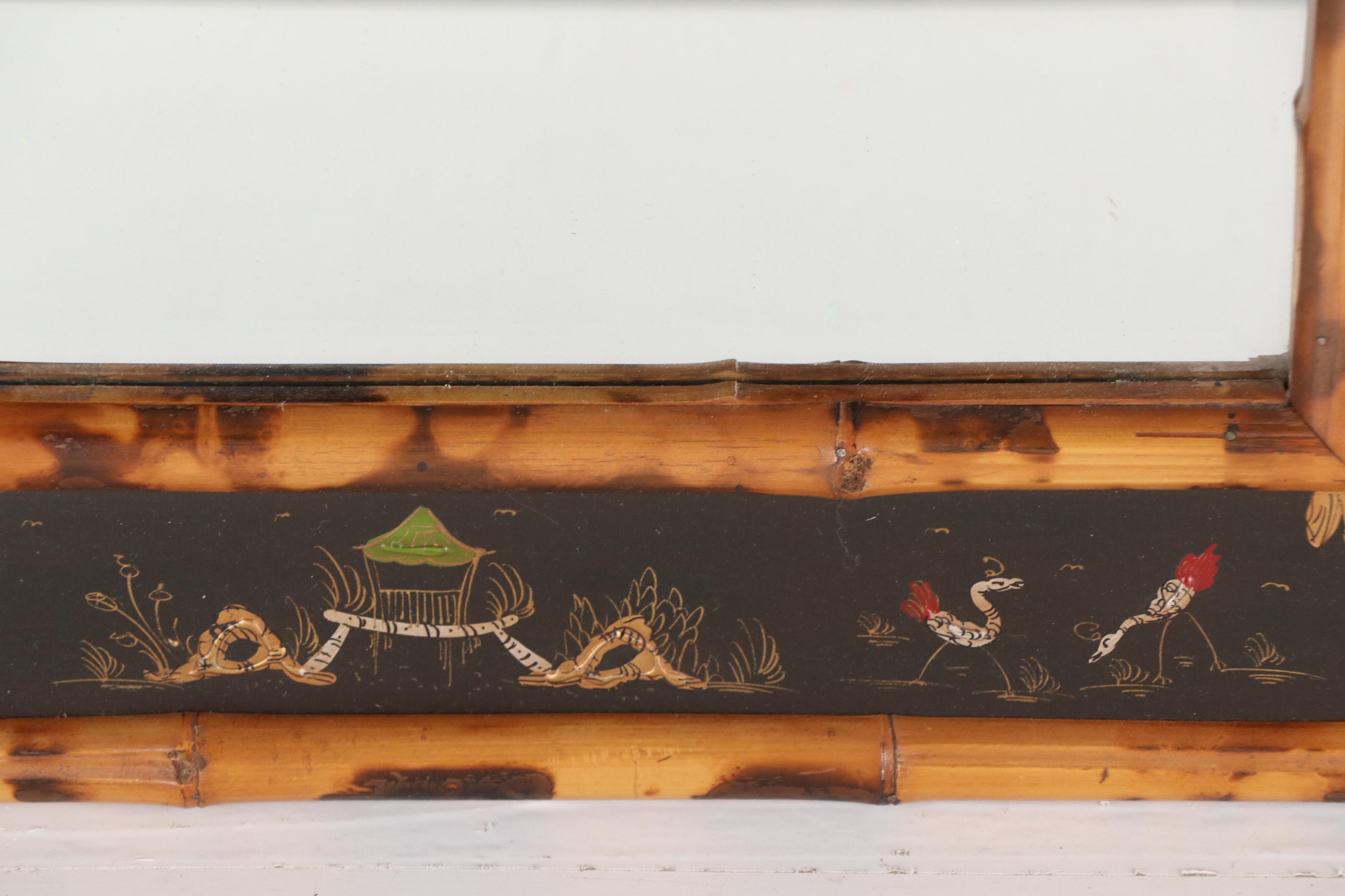 Bamboo and Painted Wood Chinoiserie Wall Mirror, Mid to Late 20th Century