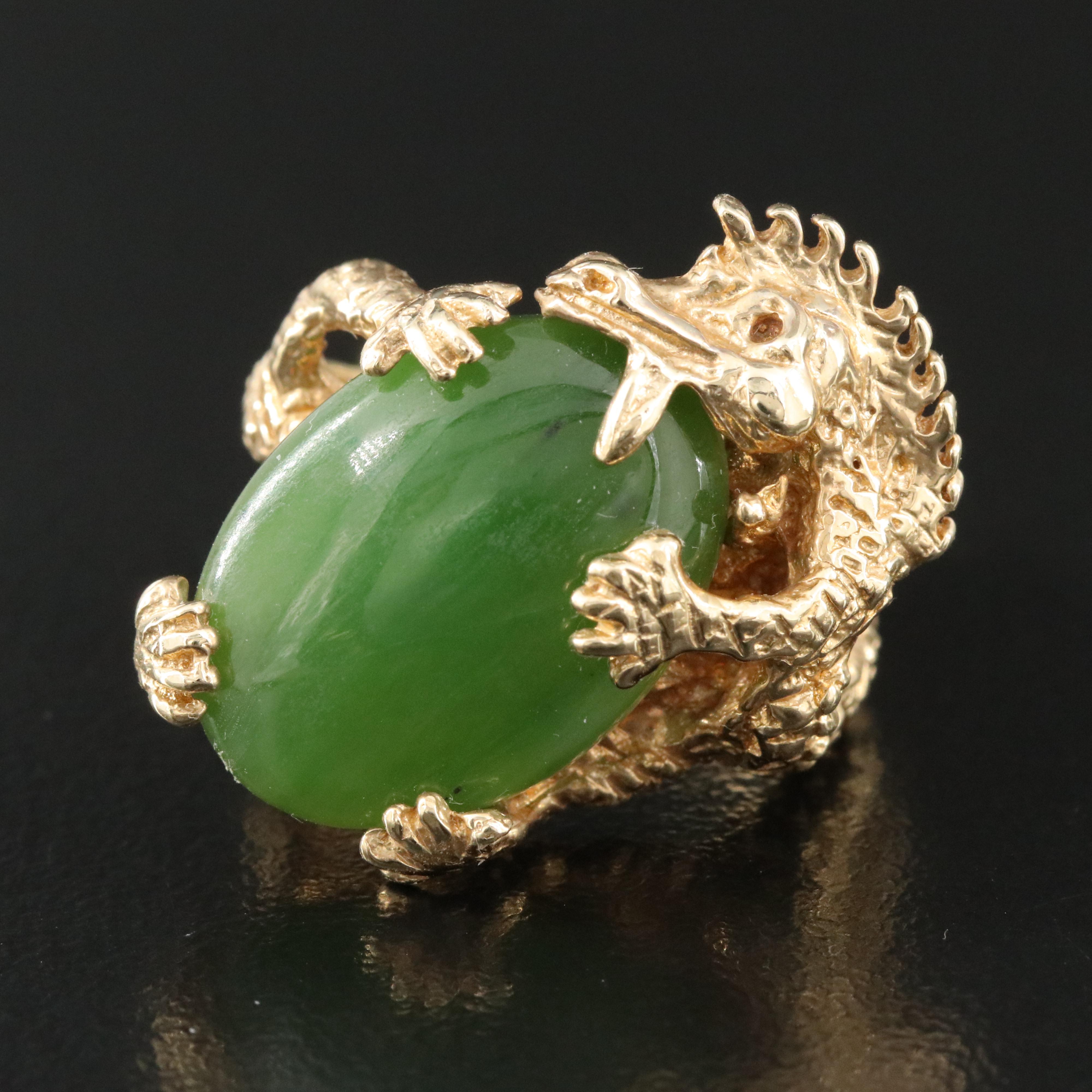 14K Nephrite Dragon Ring