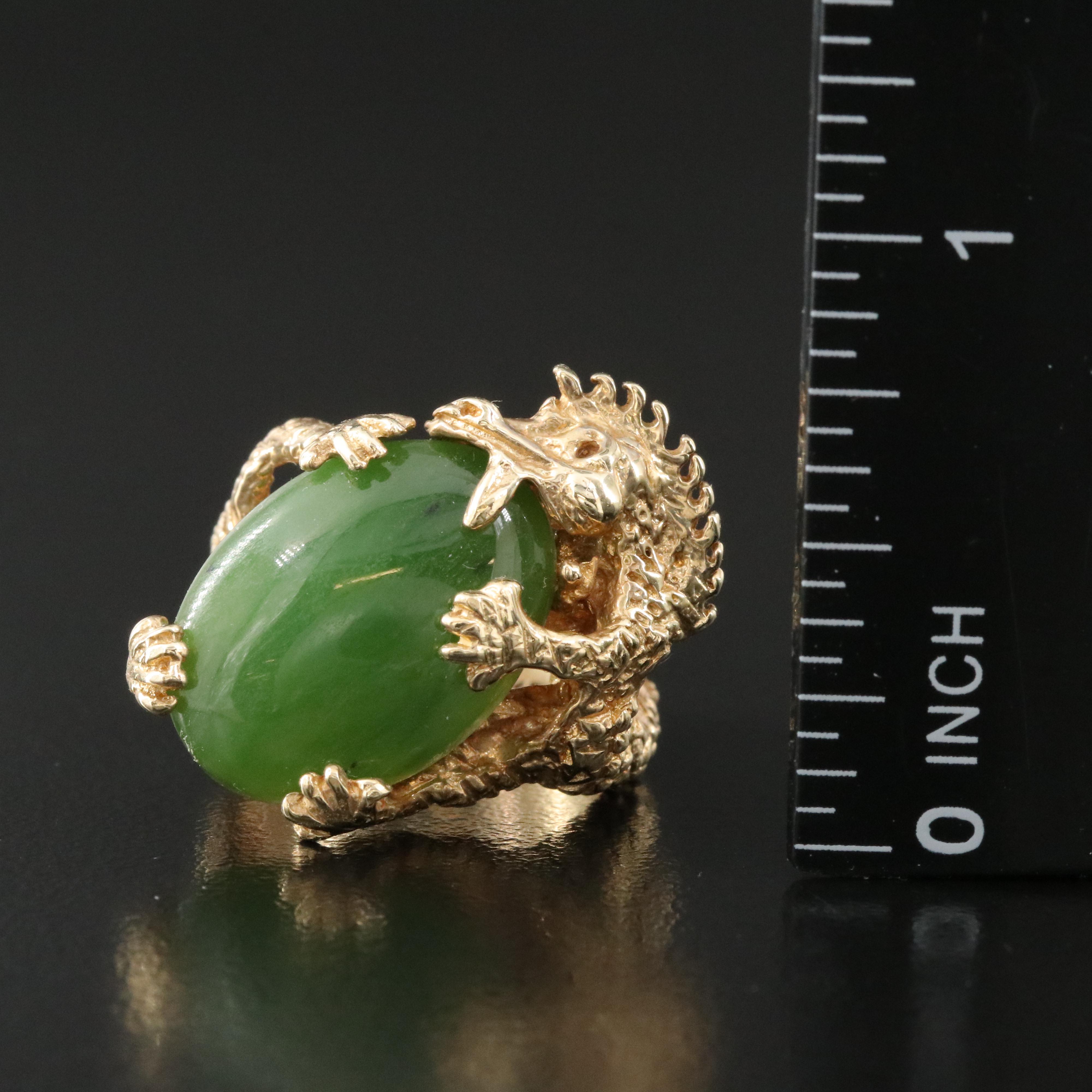 14K Nephrite Dragon Ring