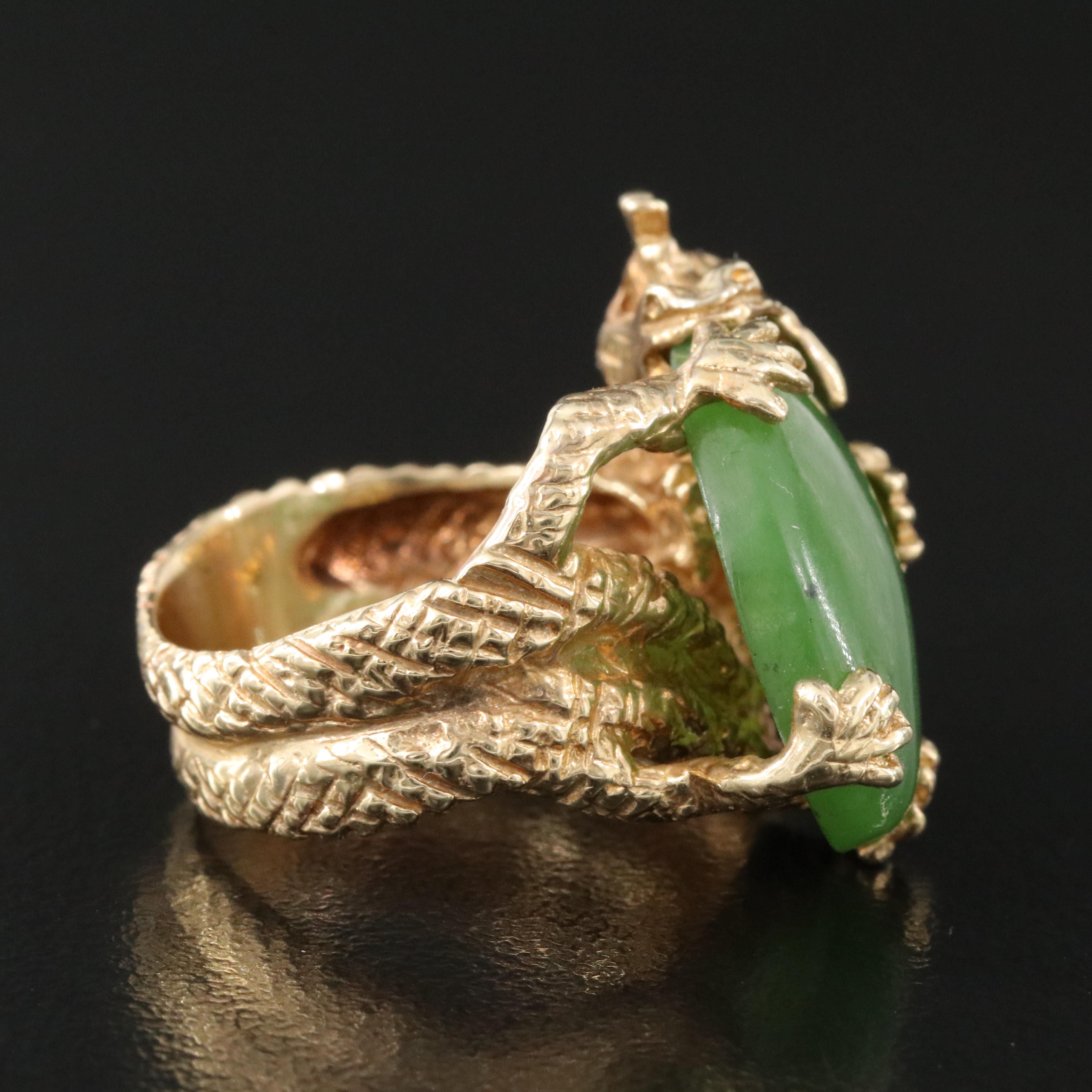 14K Nephrite Dragon Ring