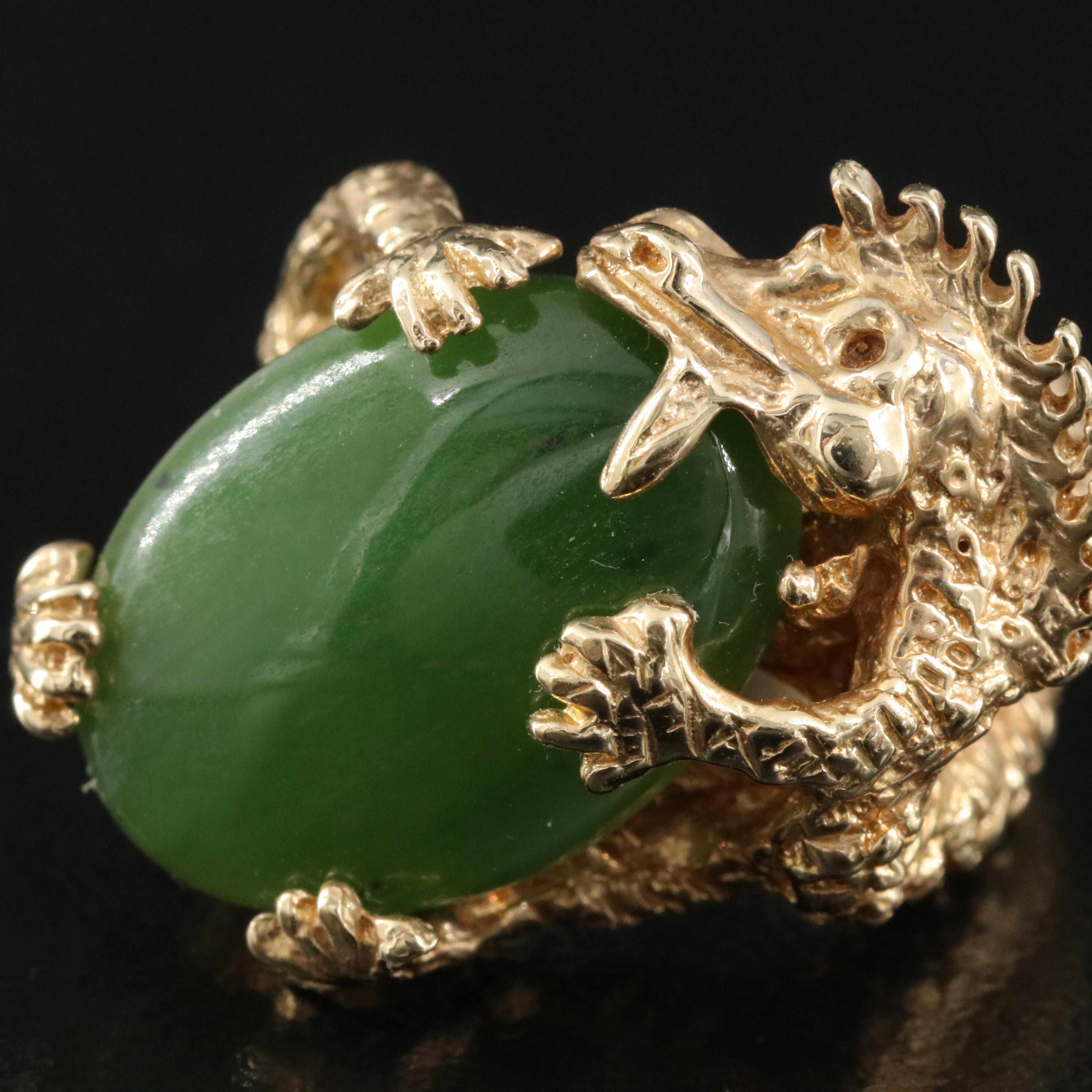 14K Nephrite Dragon Ring