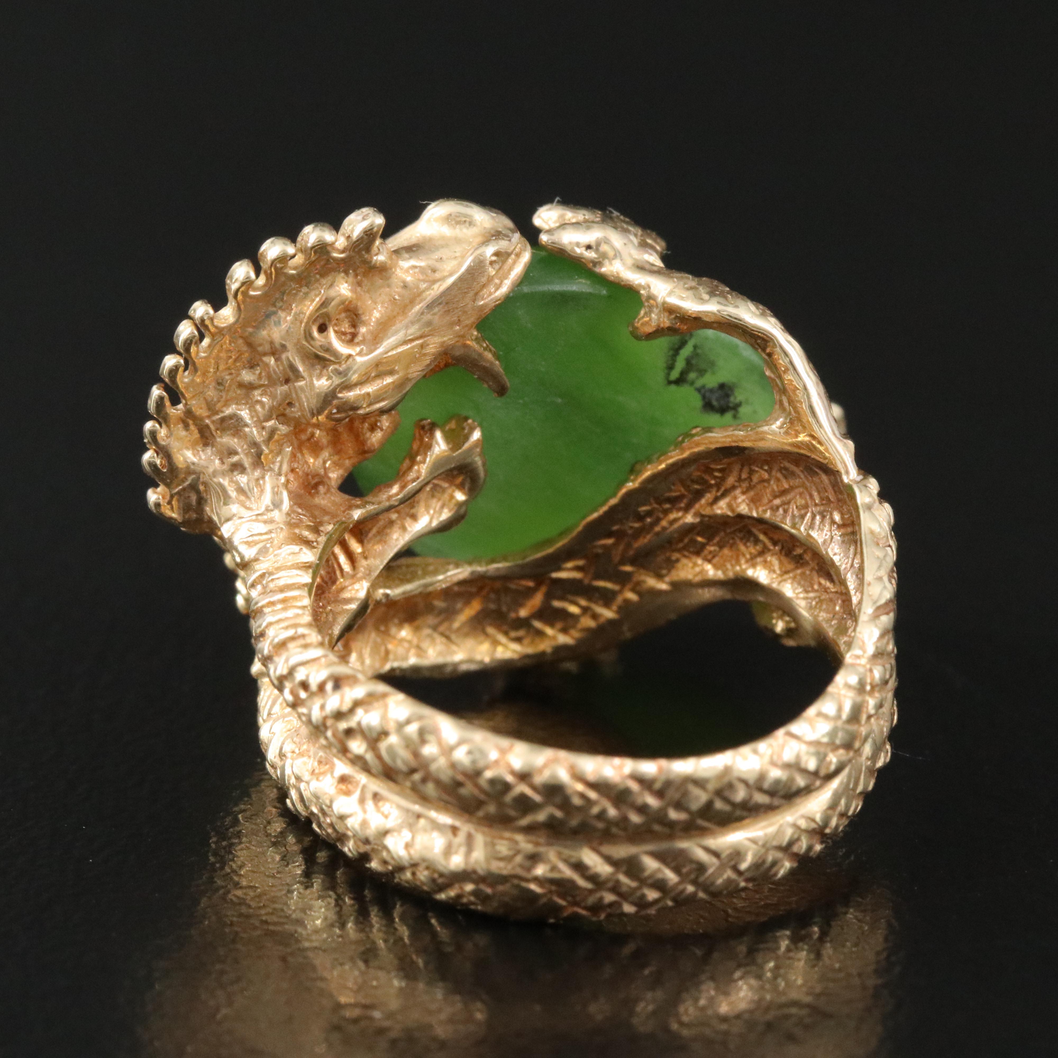 14K Nephrite Dragon Ring