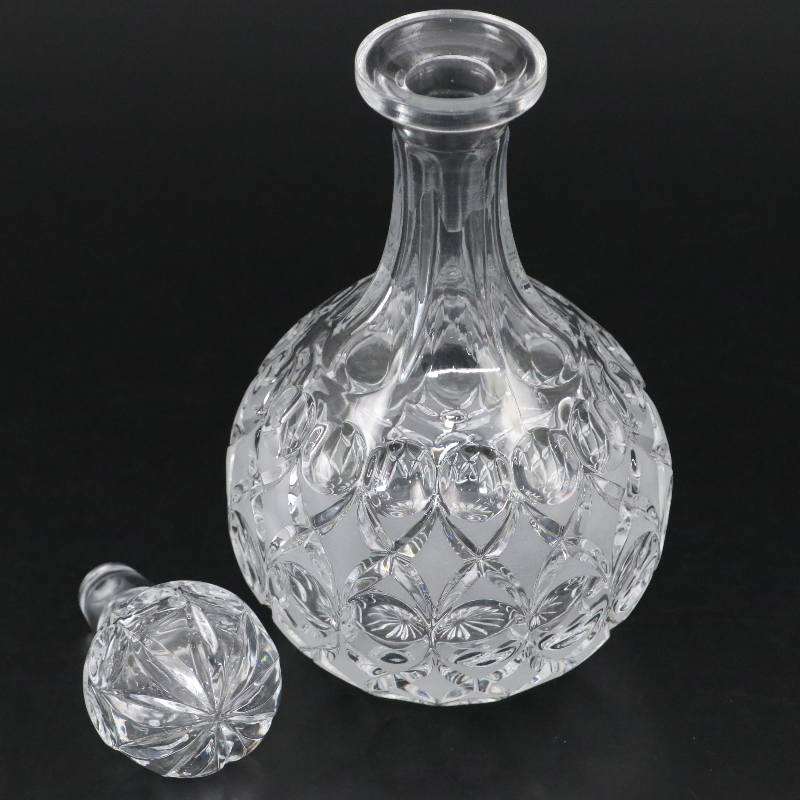 Frosted Diamond Pattern Glass Decanter with Glass Cordial Glasses