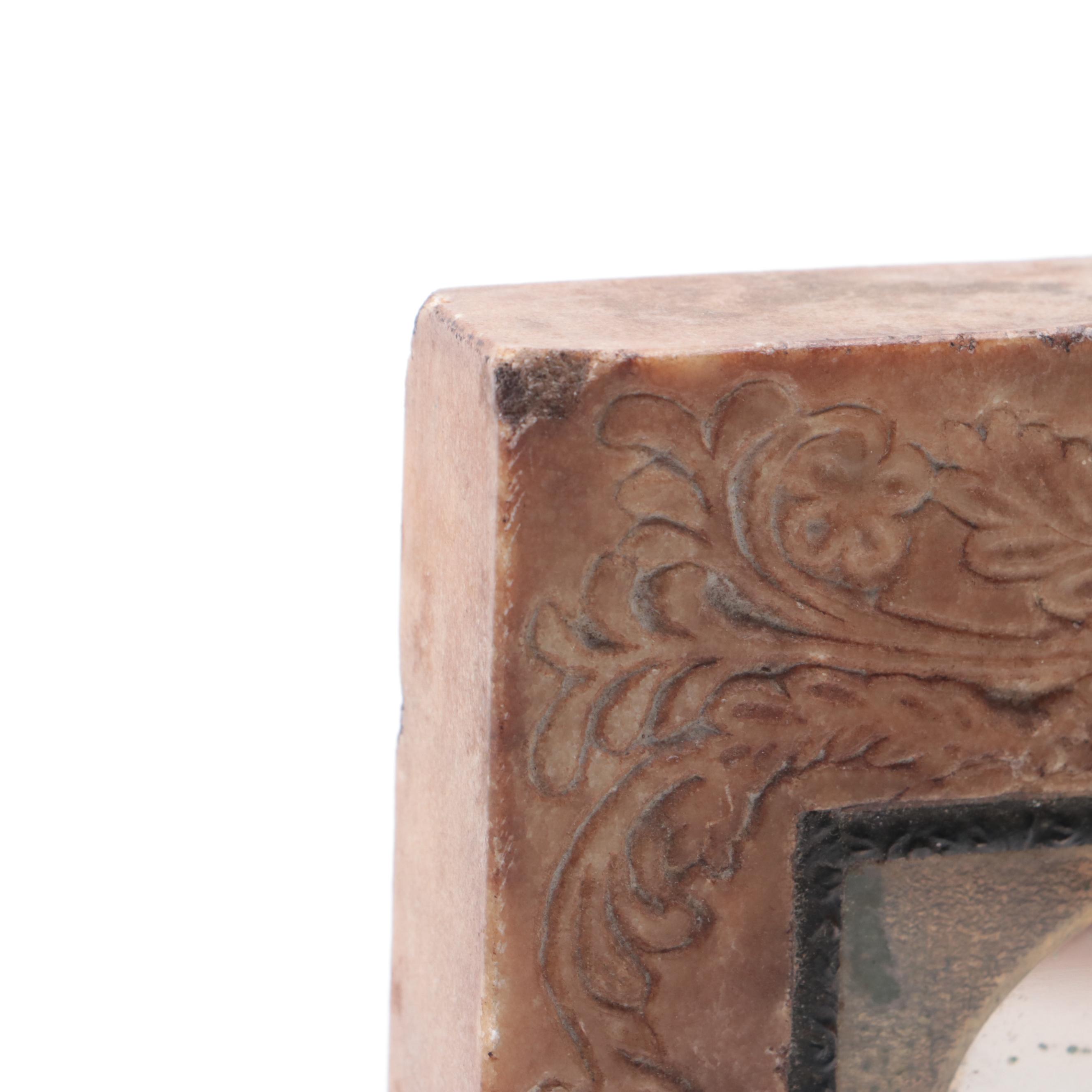 Victorian Carved Stone Funerary Plaque with Photograph of W.H. Cowley, 19th C