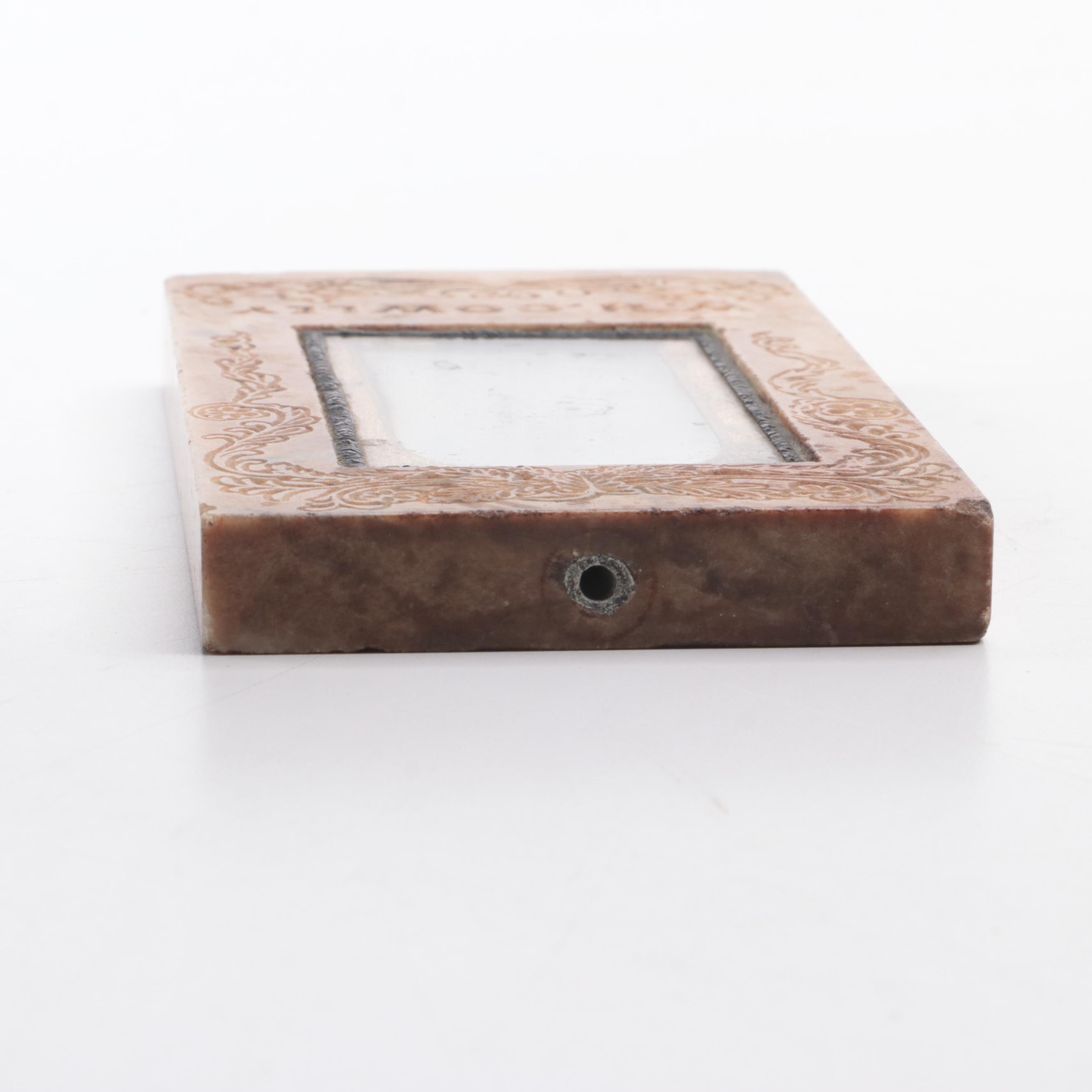 Victorian Carved Stone Funerary Plaque with Photograph of W.H. Cowley, 19th C